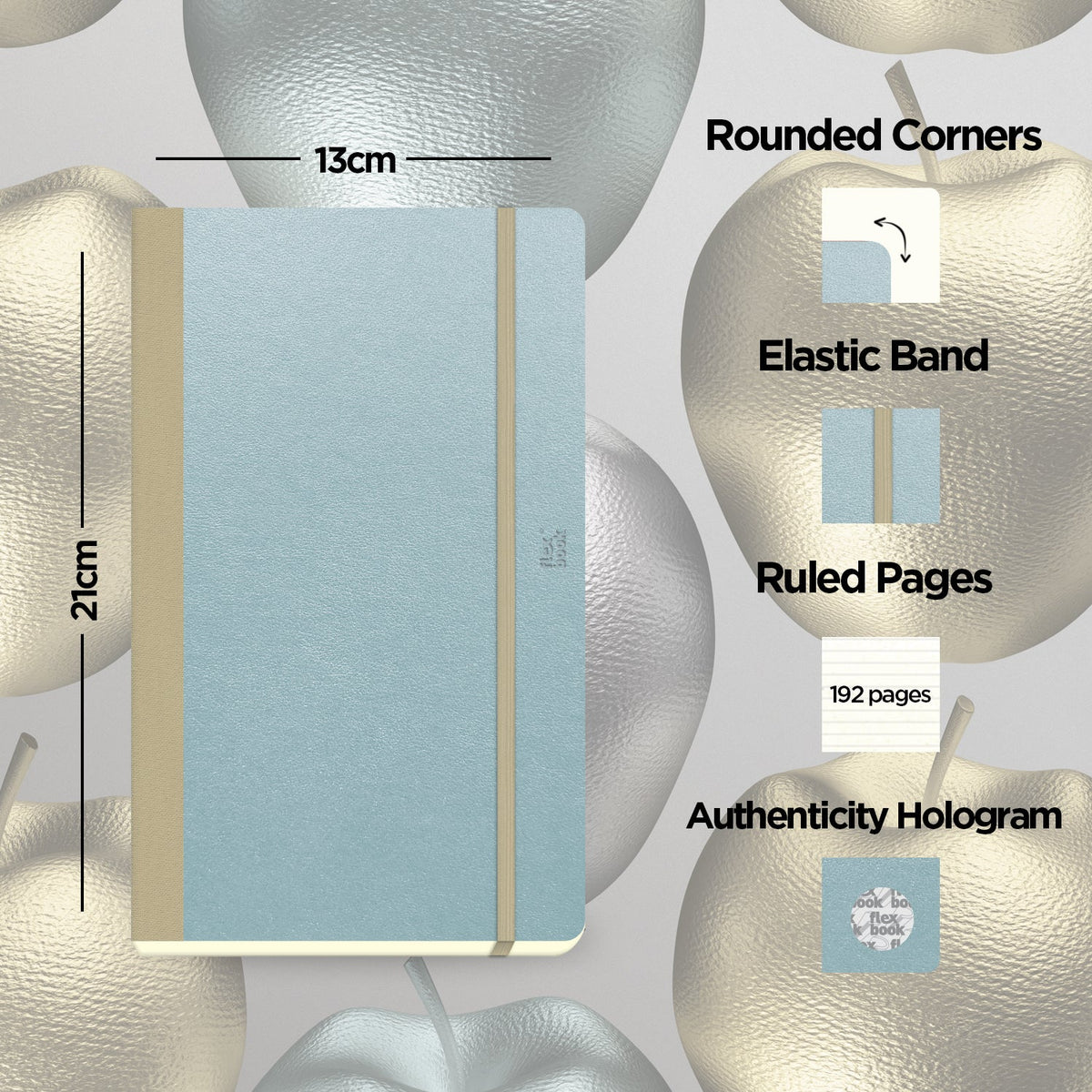 Flexbook A5 Size Ruled Lined Notebook 192 Pages - Arctic Blue Applestars