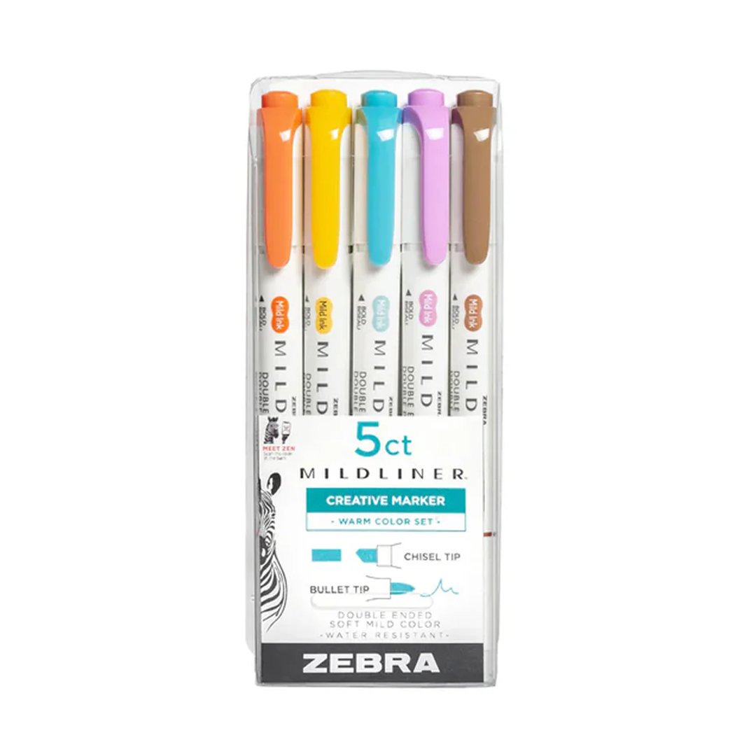 Zebra Mildliner Dual-Tip Brush Pen Set x 5