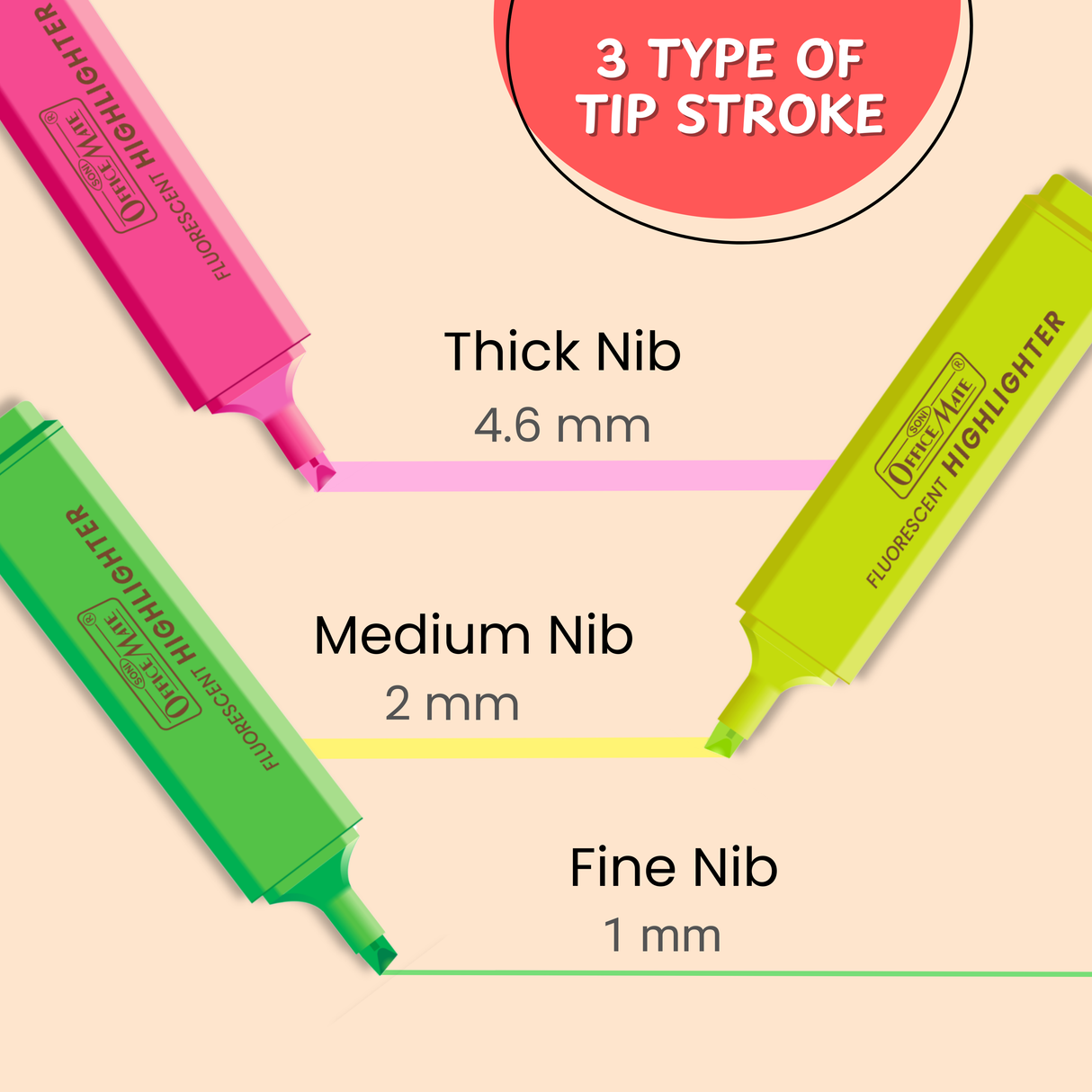 Soni Officemate Fluorescent Highlighters - Pack of 5