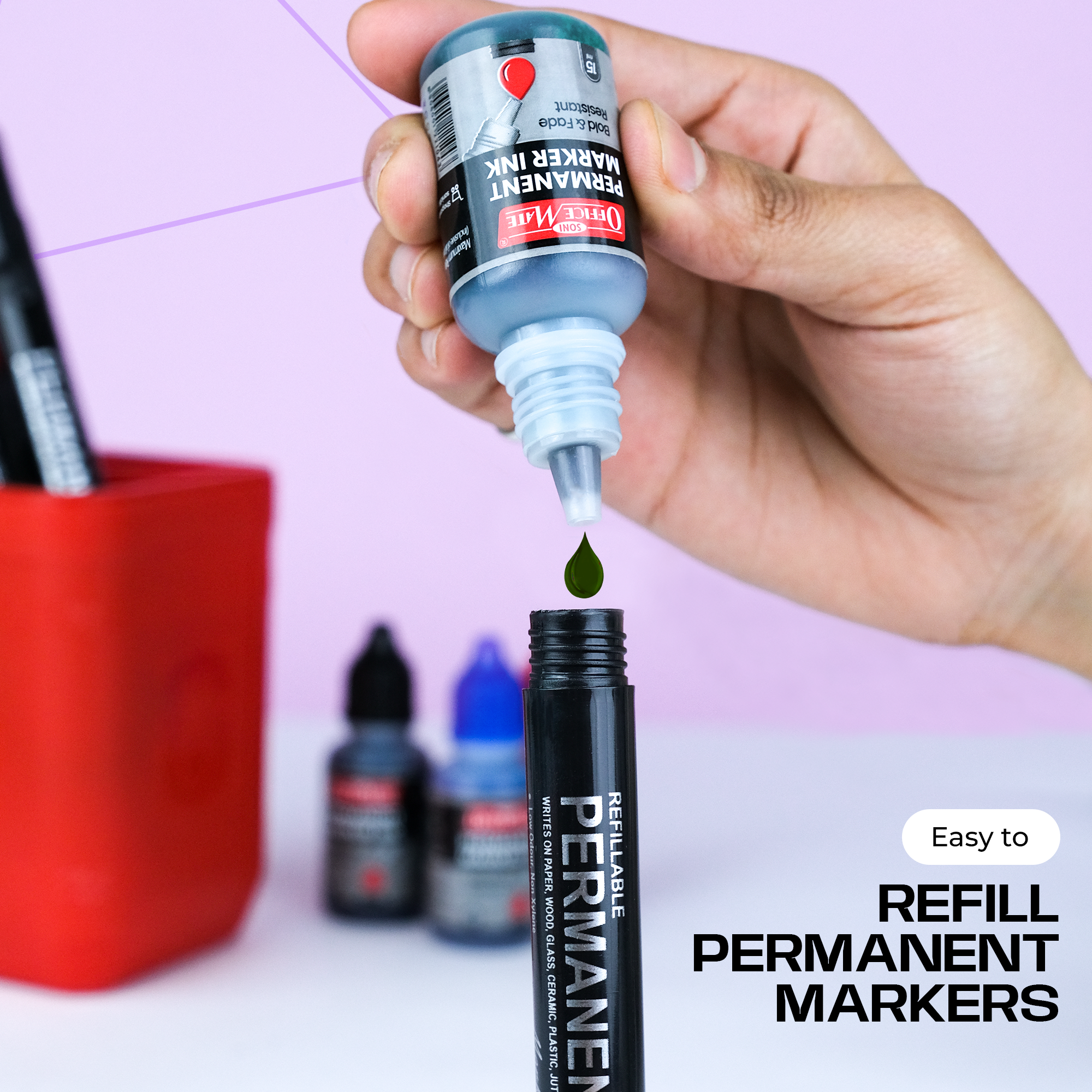 Soni Officemate Permanent Marker Ink Bottle Sets