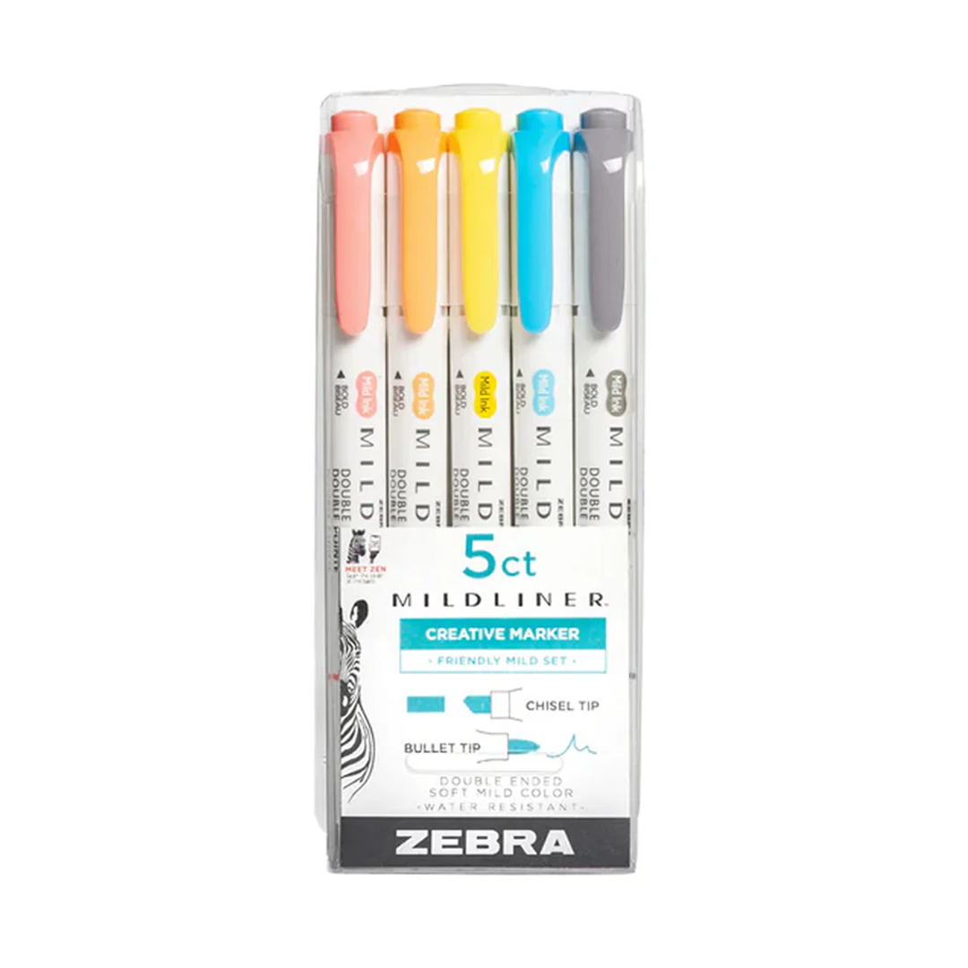 Zebra Mildliner Dual-Tip Brush Pen Set x 5