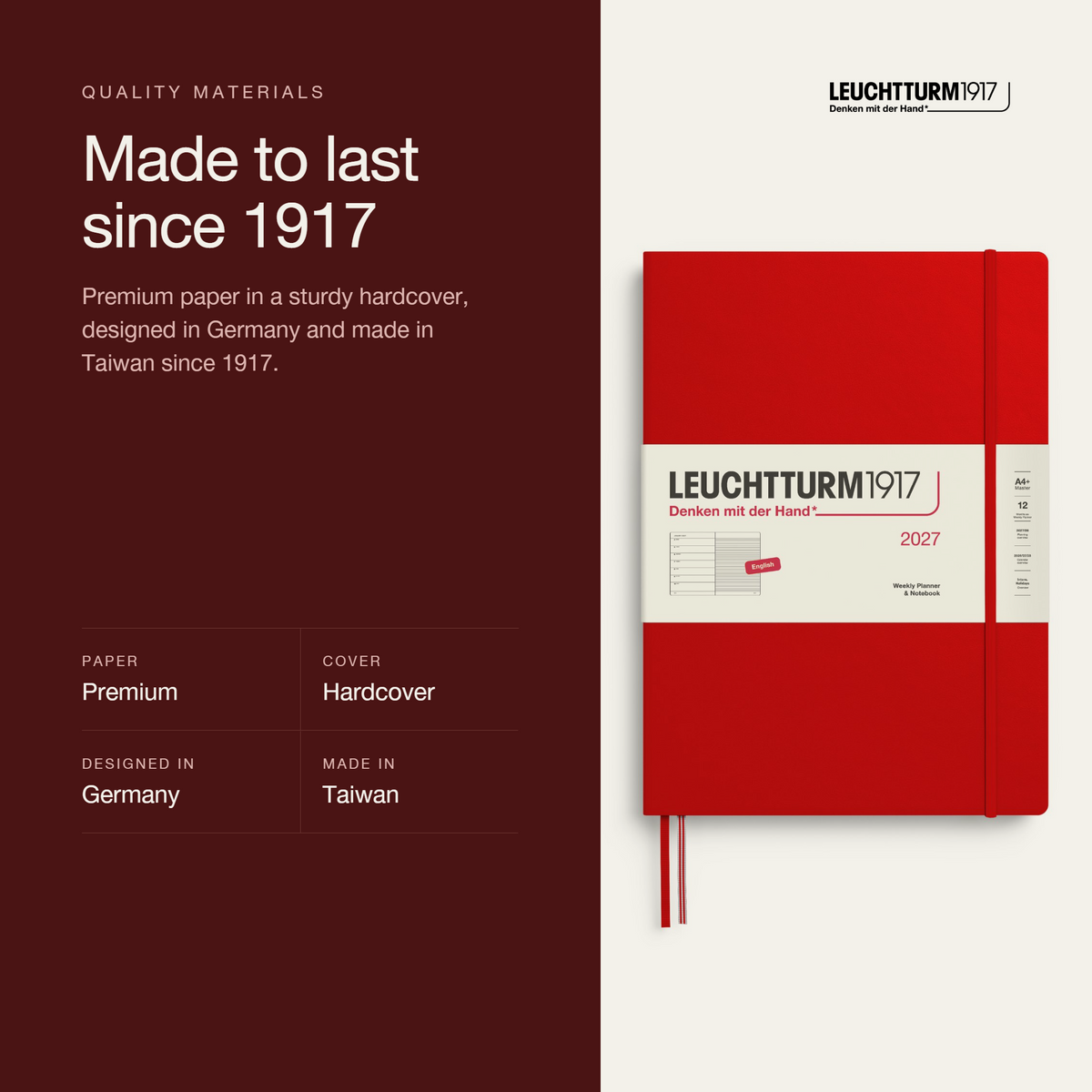 Leuchtturm1917 2027 Weekly Planner & Notebook (A4+) - Cherry