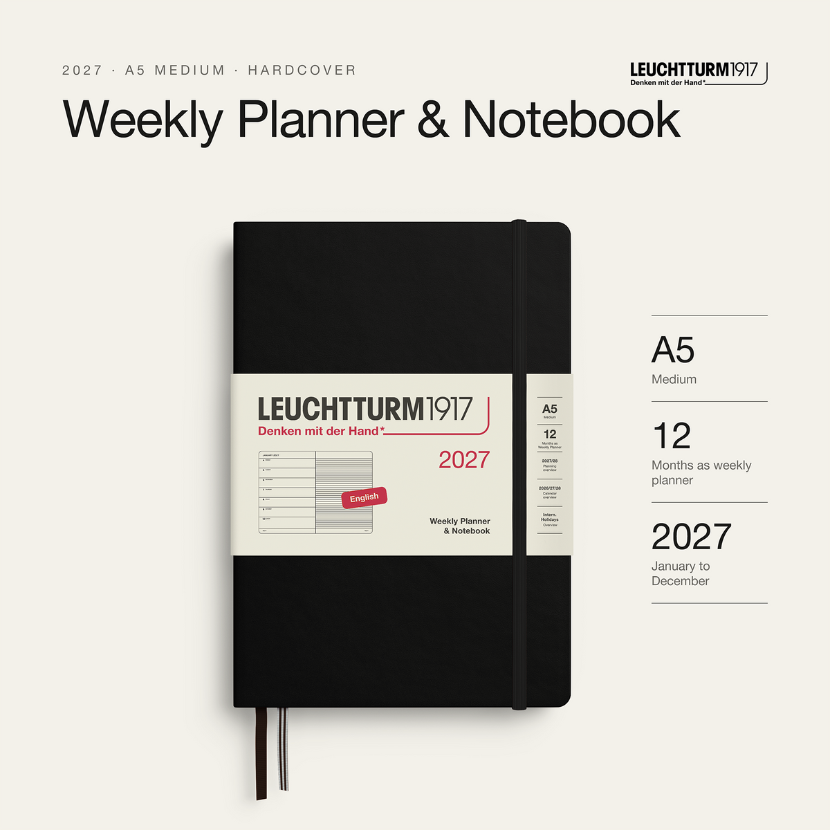 Leuchtturm1917 2027 Weekly Planner & Notebook A5 - Black