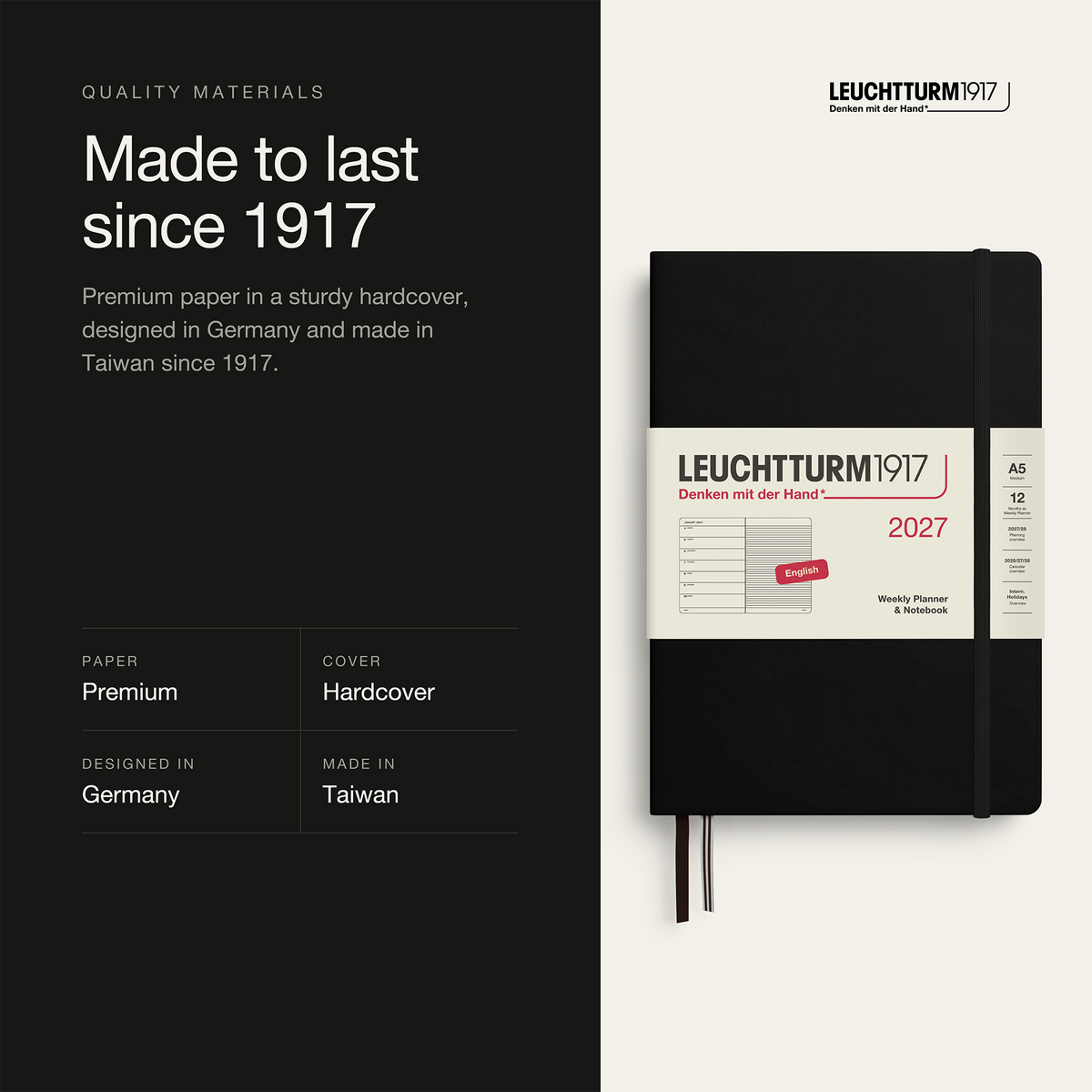 Leuchtturm1917 2027 Weekly Planner & Notebook A5 - Black