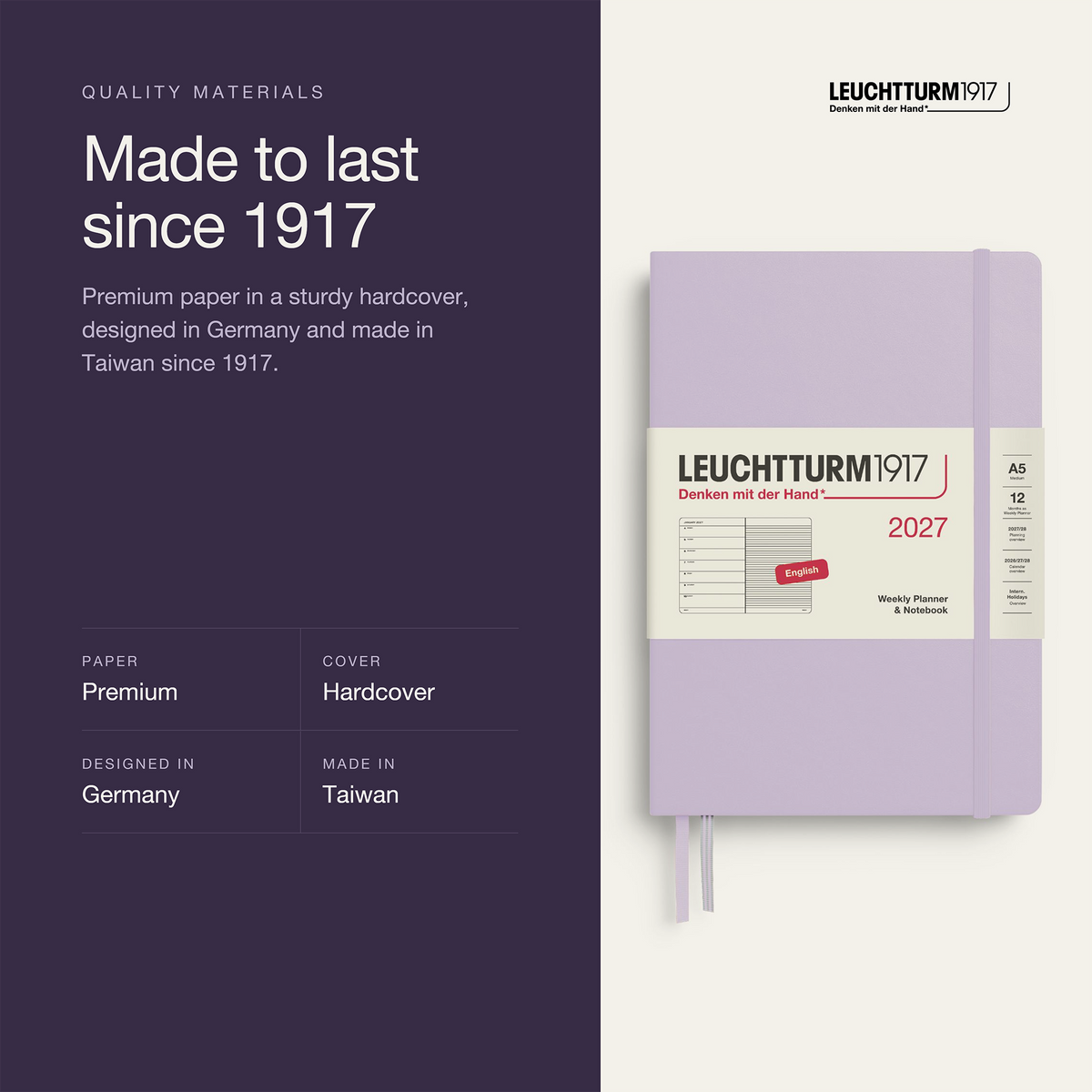 Leuchtturm1917 2027 Weekly Planner & Notebook A5 - Lilac