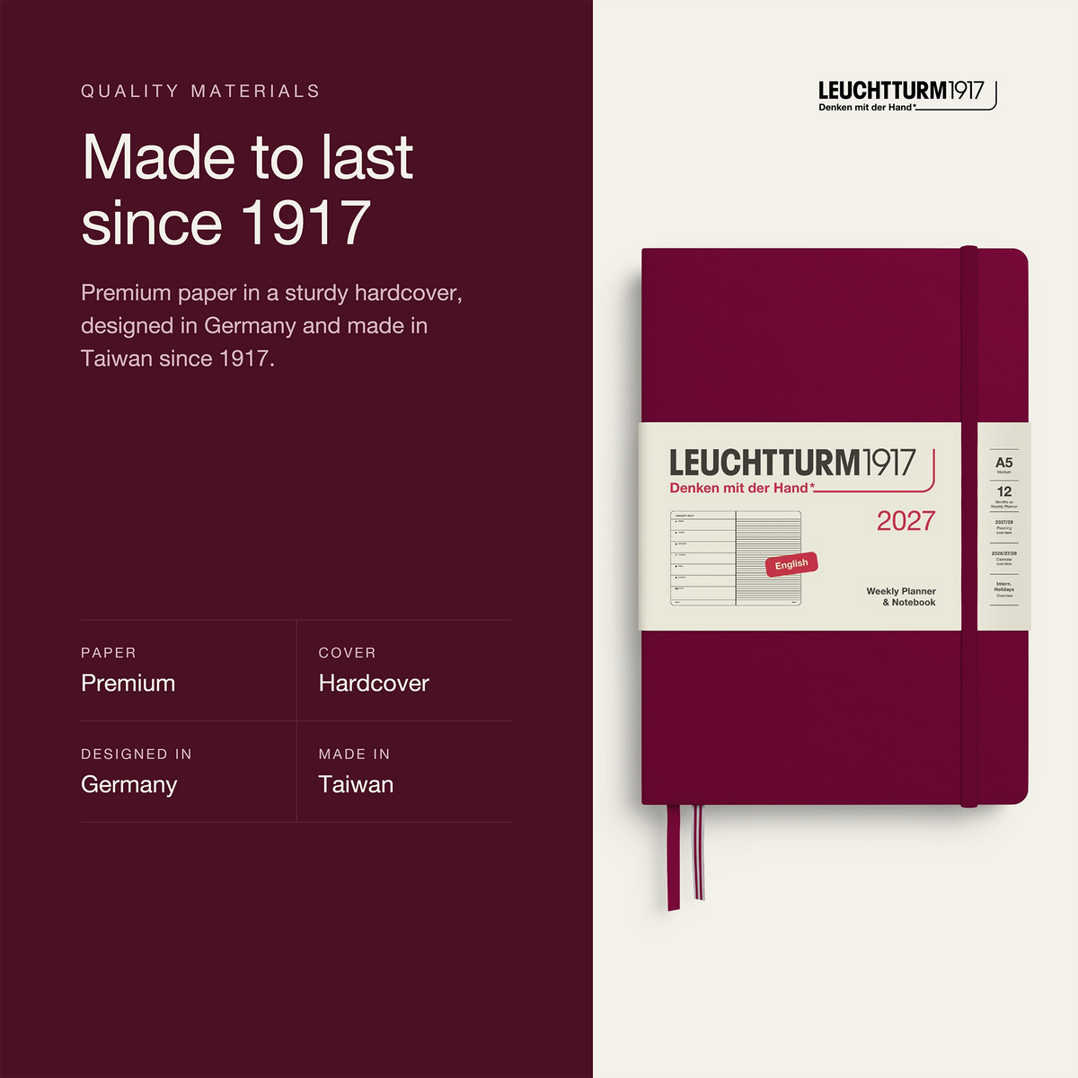 Leuchtturm1917 2027 Weekly Planner & Notebook A5 - Port Red
