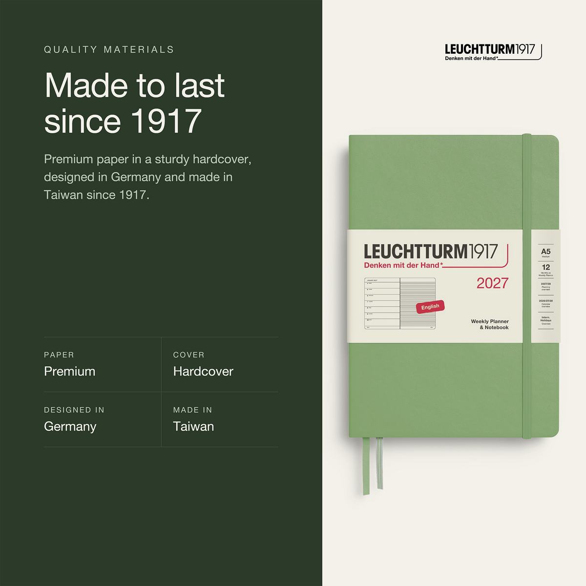Leuchtturm1917 2027 Weekly Planner & Notebook A5 - Sage