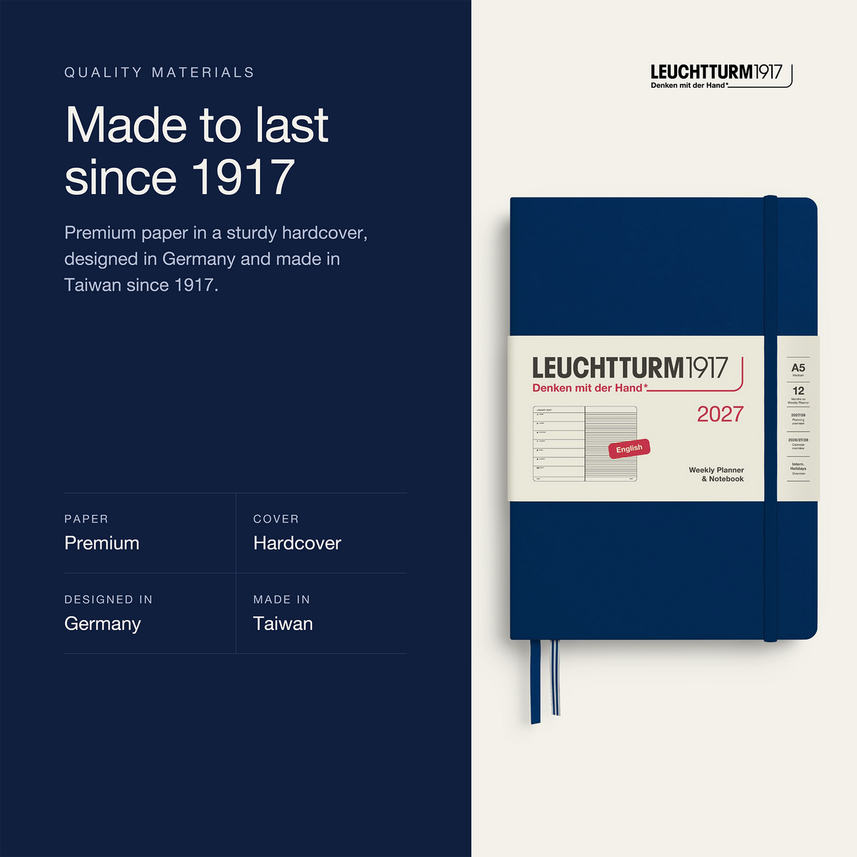 Leuchtturm1917 2027 Weekly Planner & Notebook A5 - Navy