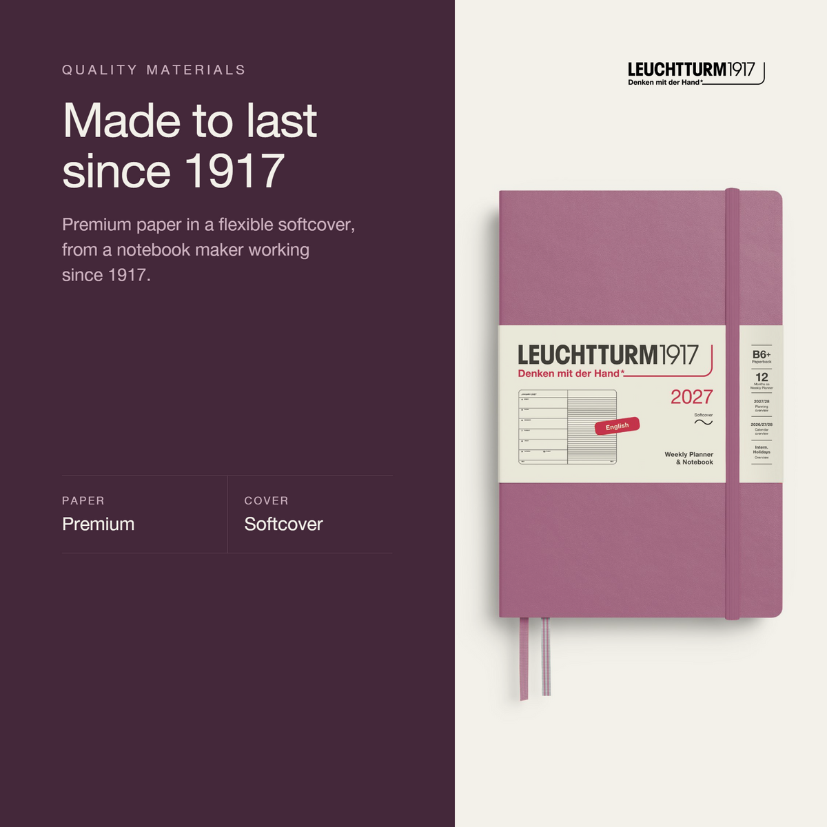 Leuchtturm1917 2027 Weekly Planner & Notebook Softcover (B6+) - Dusty Rose
