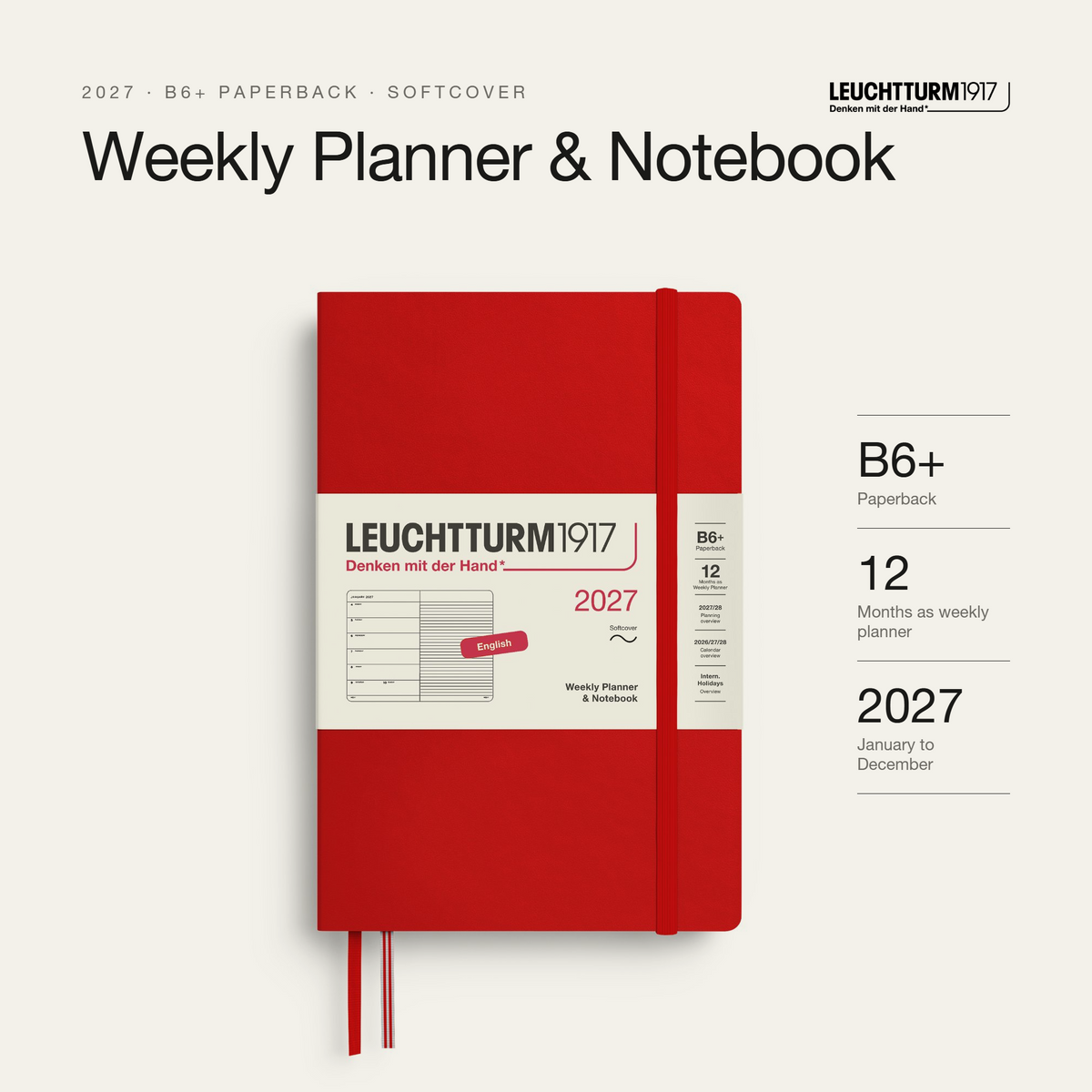 Leuchtturm1917 2027 Weekly Planner & Notebook Softcover (B6+) - Cherry