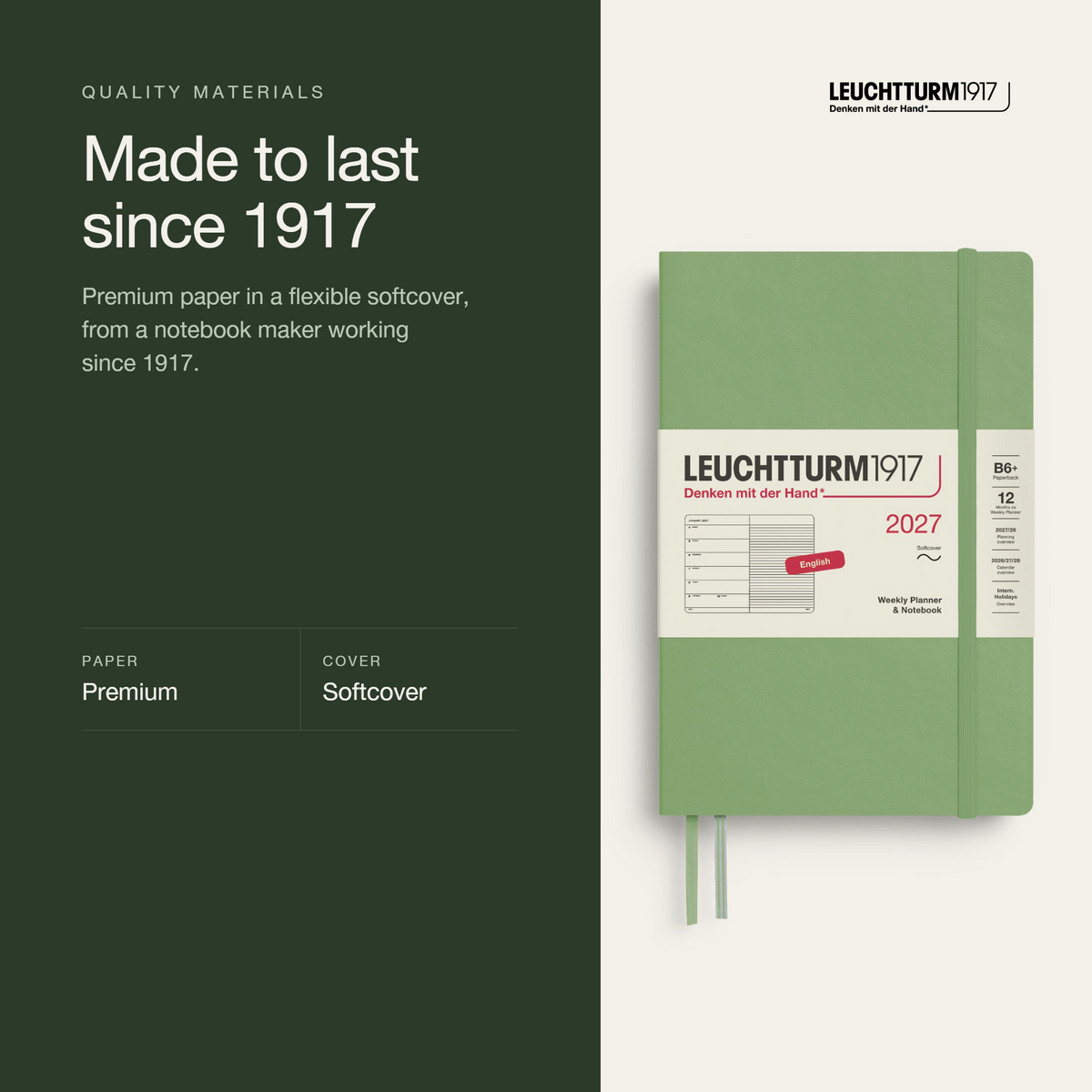 Leuchtturm1917 2027 Weekly Planner & Notebook Softcover (B6+) - Sage