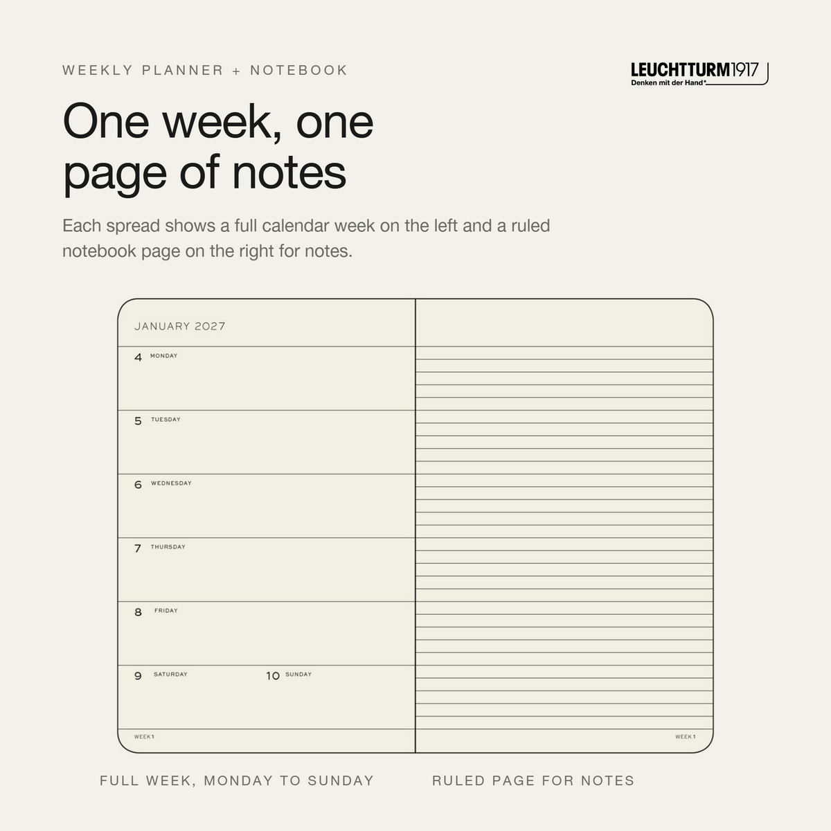 Leuchtturm1917 2027 Weekly Planner & Notebook Softcover (B6+) - Forest Green