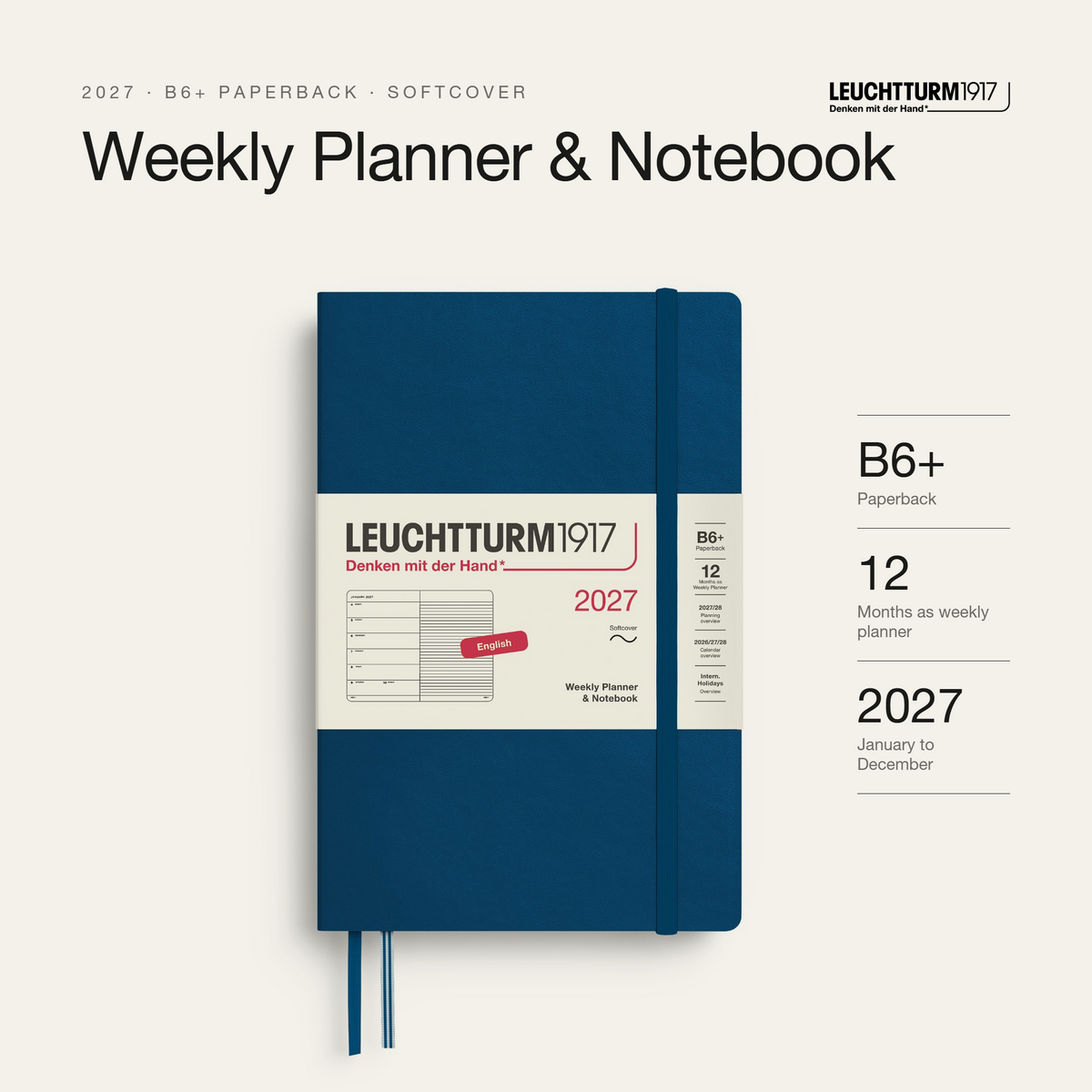 Leuchtturm1917 2027 Weekly Planner & Notebook Softcover (B6+) - Indigo