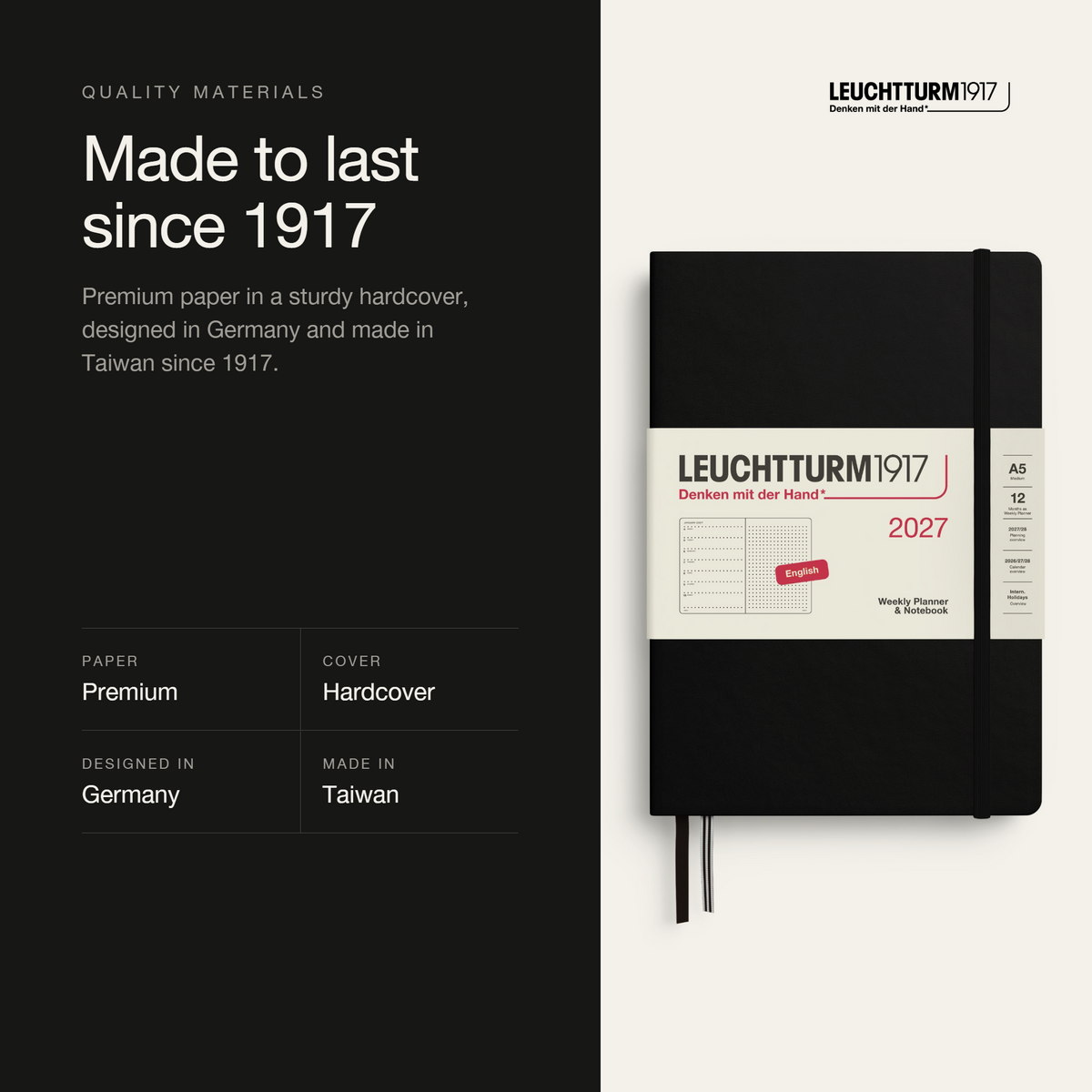 Leuchtturm1917 2027 Weekly Planner & Notebook A5 Dotted - Black