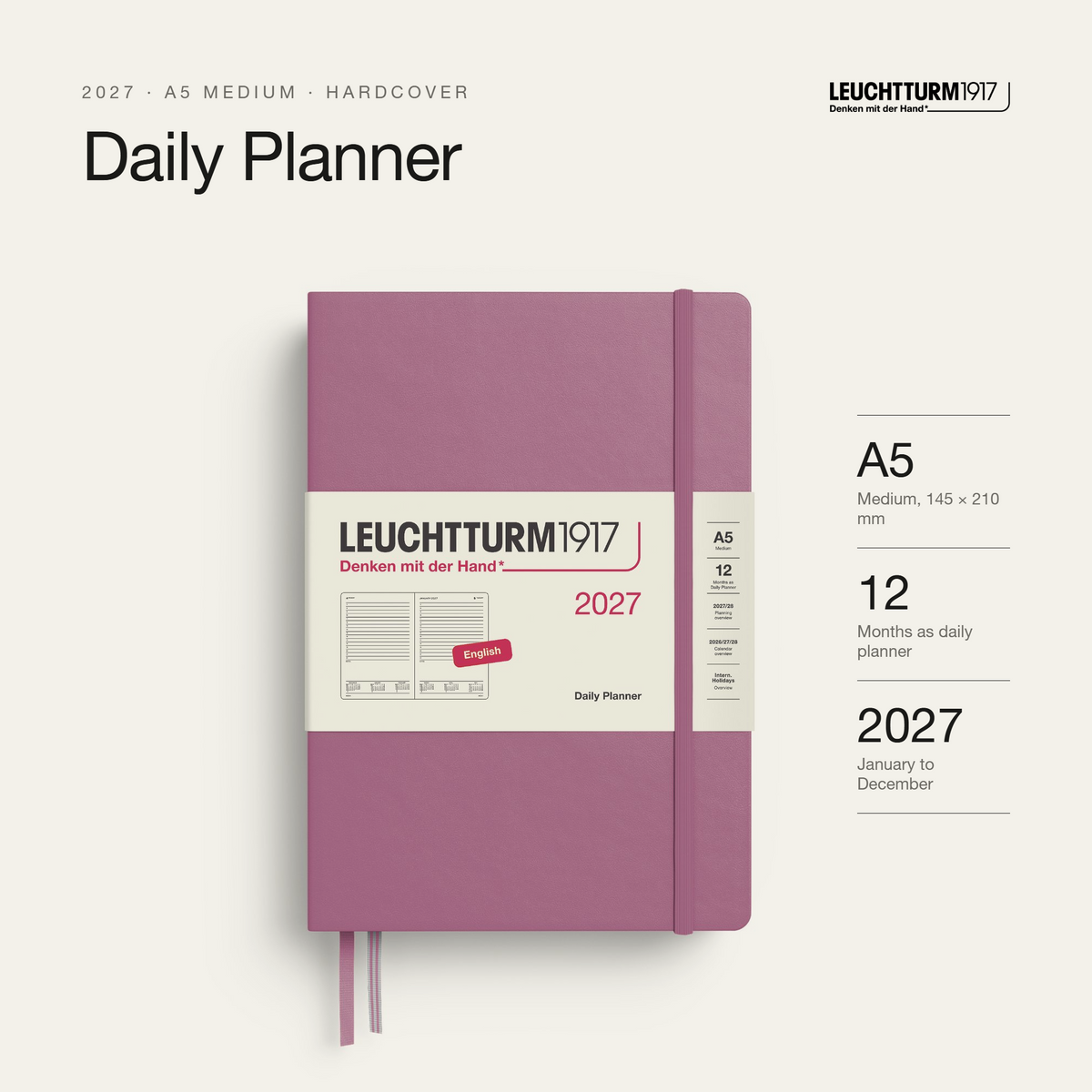Leuchtturm1917 2027 Daily Planner A5 - Dusty Rose