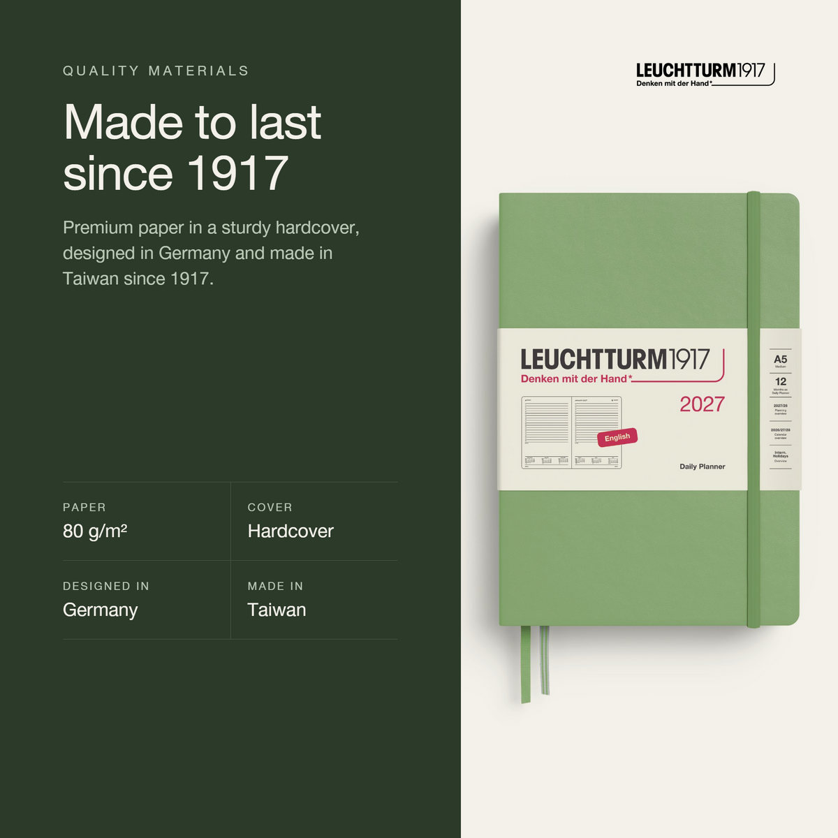Leuchtturm1917 2027 Daily Planner A5 - Sage