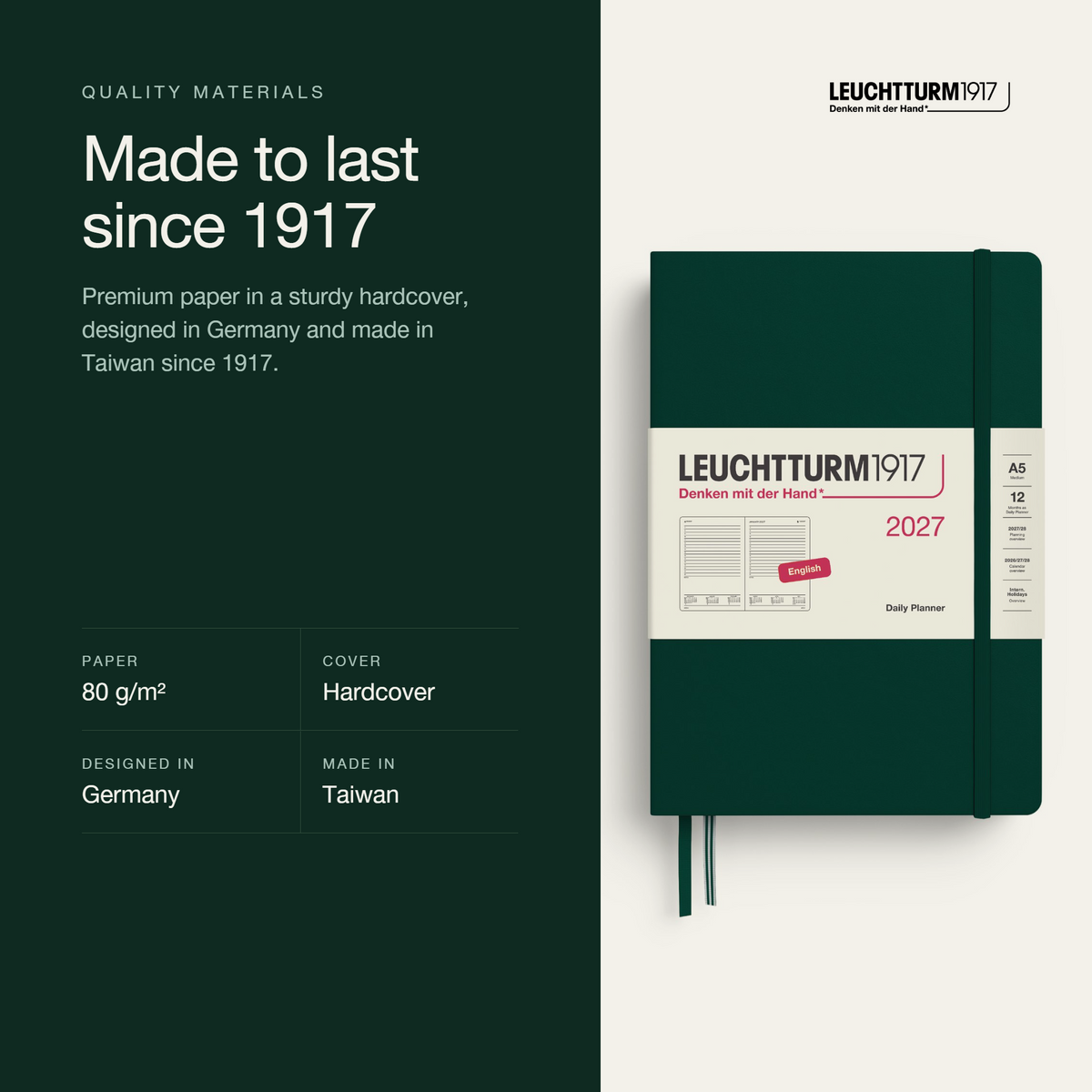 Leuchtturm1917 2027 Daily Planner A5 - Forest Green