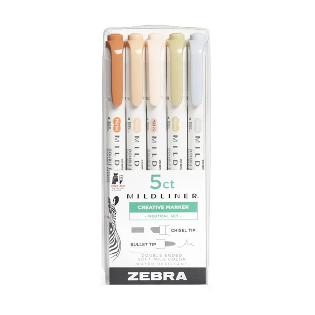 Zebra Mildliner Dual-Tip Brush Pen Set x 5