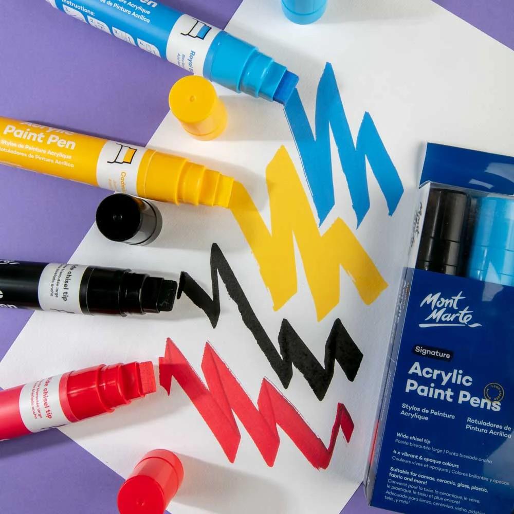 Mont Marte Acrylic Paint Pens Wide  Chisel Tip Signature -Pack of 4