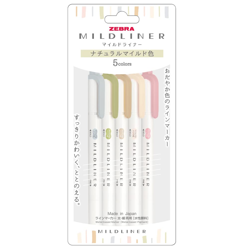 Zebra Mildliner Dual-Tip Brush Pen Set x 5