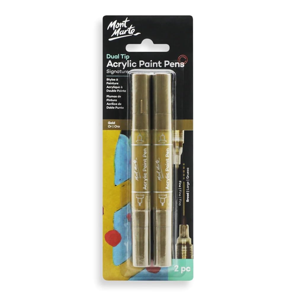 Mont Marte Dual Tip Acrylic Paint Pens  Signature Gold 2pc