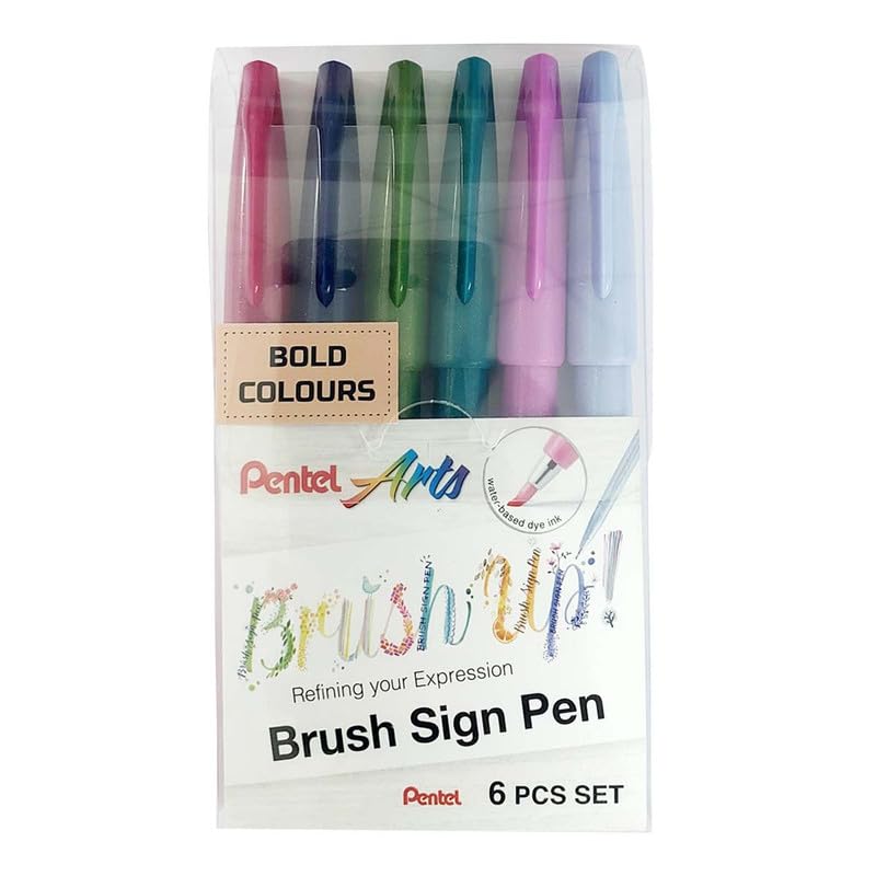 Pentel Water Based Brush Sign Pen(Pack of 6)