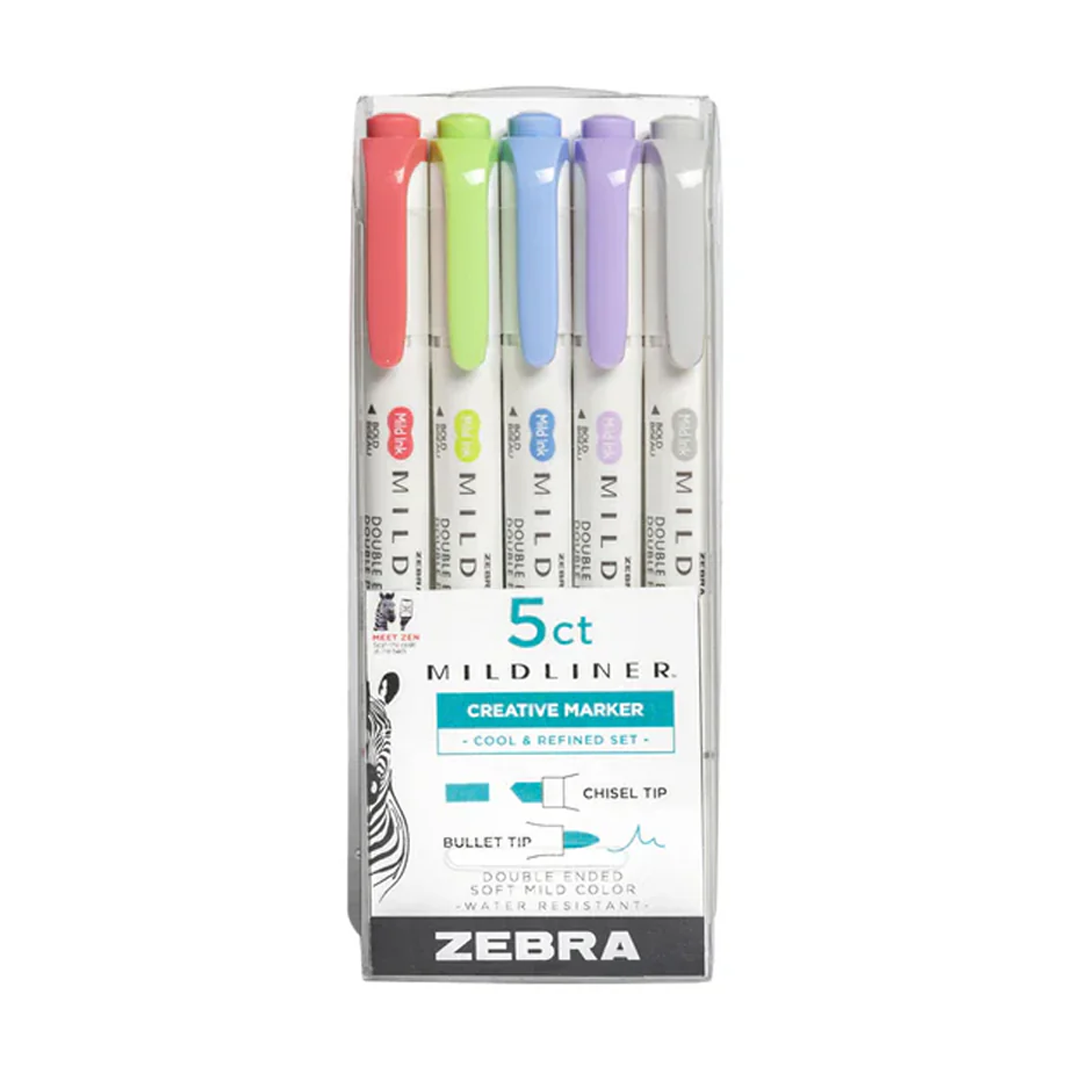 Zebra Mildliner Dual-Tip Brush Pen Set x 5