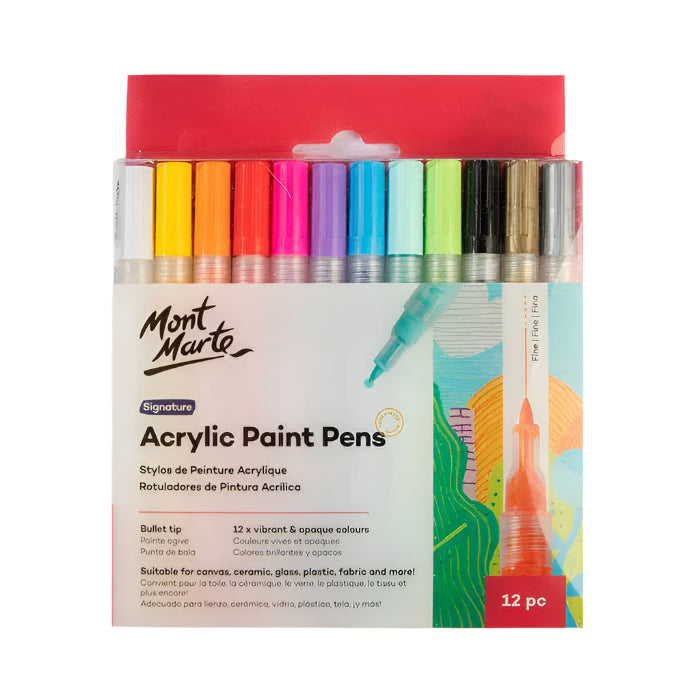 Mont Marte Acrylic Paint Pens Signature Fine Tip - Pack of 12