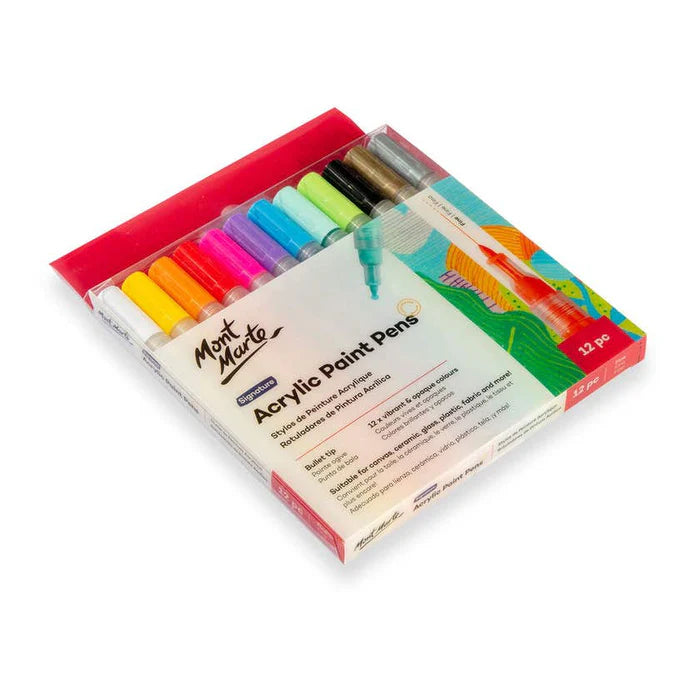 Mont Marte Acrylic Paint Pens Signature Fine Tip - Pack of 12