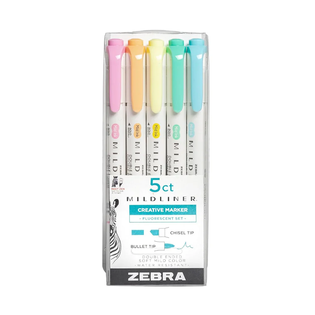 Zebra Mildliner Dual-Tip Brush Pen Set x 5