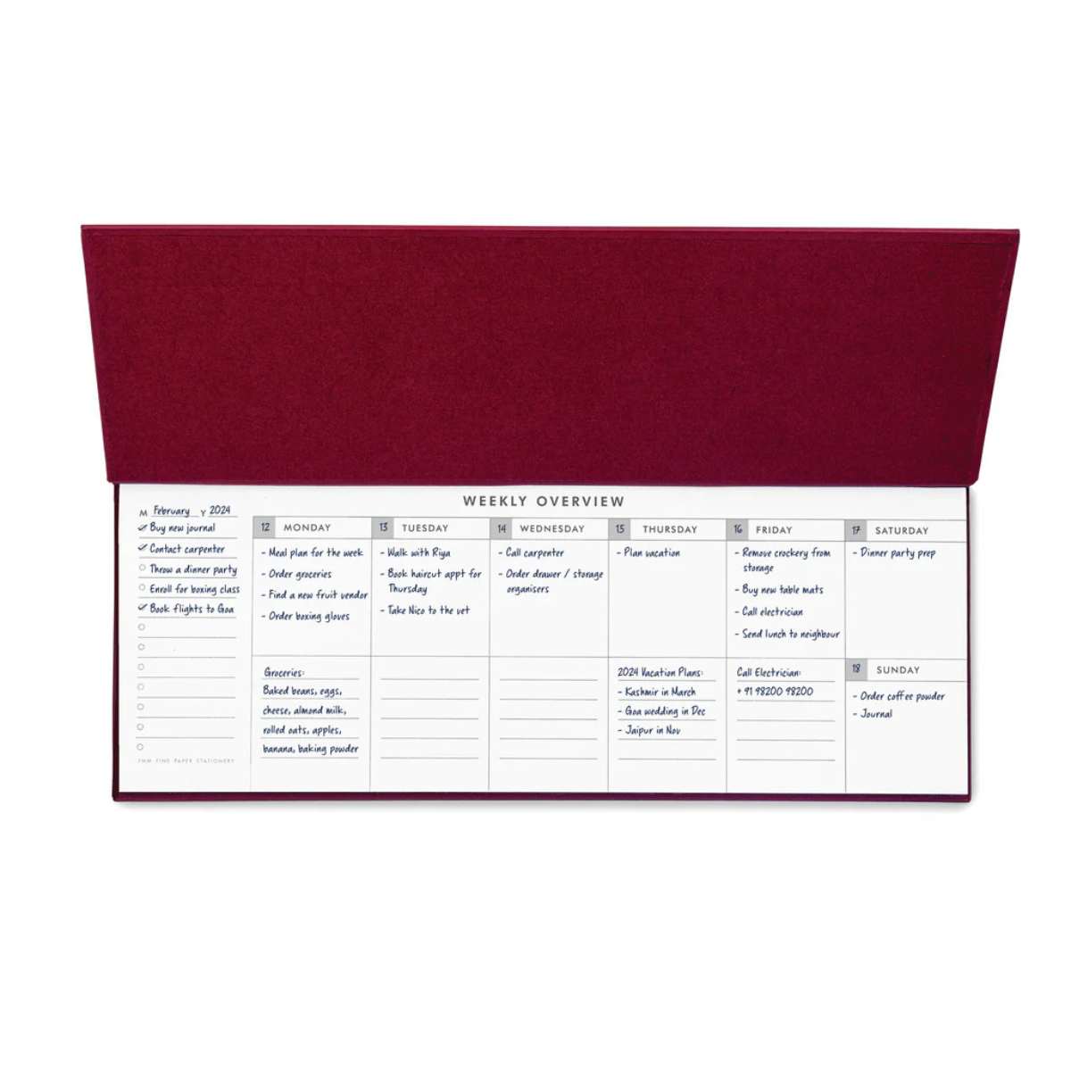 7 mm Burgundy Weekly Desk Planner