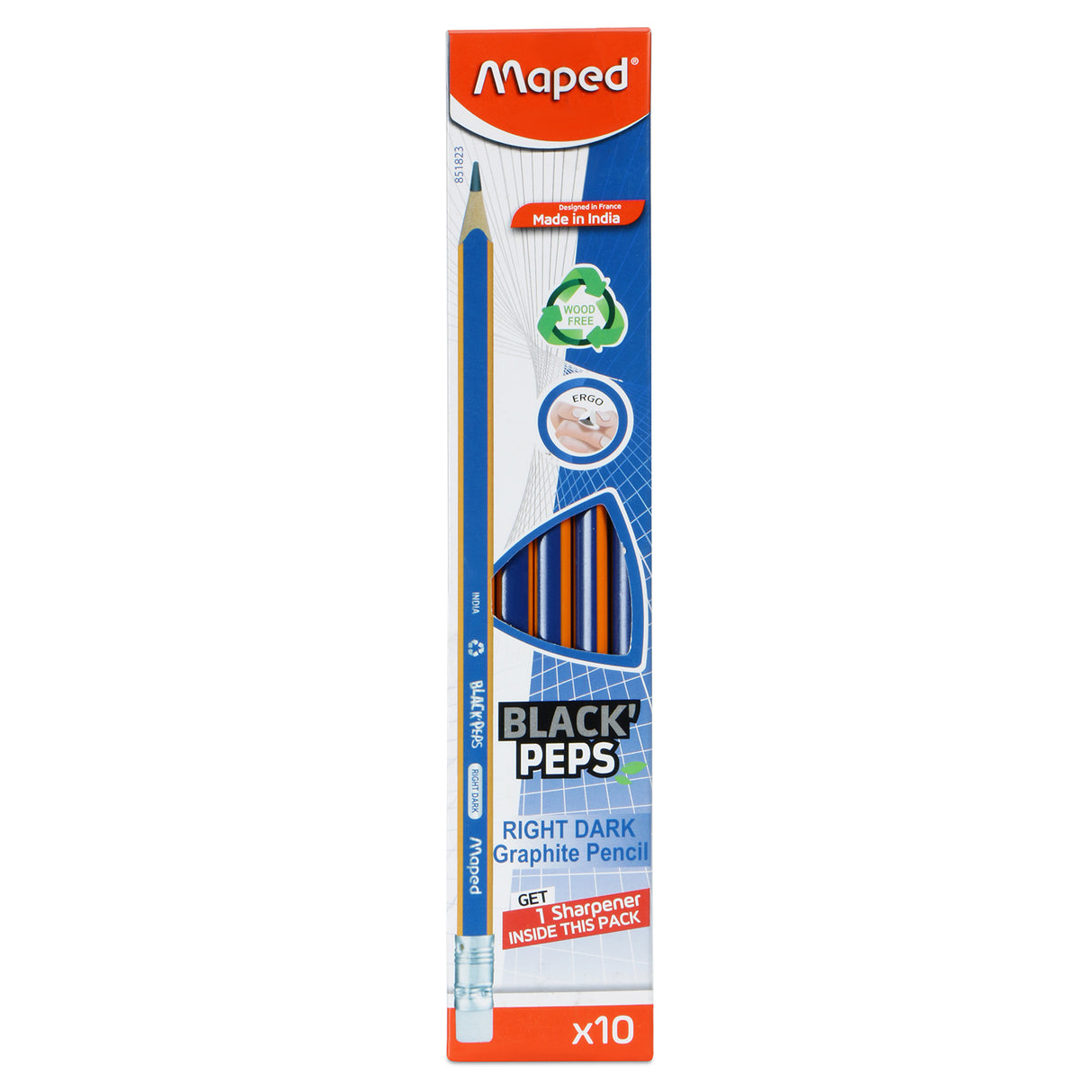 Maped Black Peps Right Dark Graphite Pencils- Pack of 10