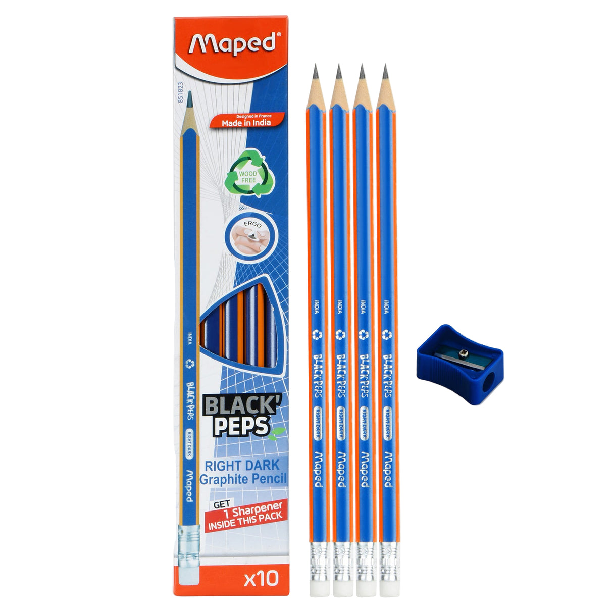 Maped Black Peps Right Dark Graphite Pencils- Pack of 10
