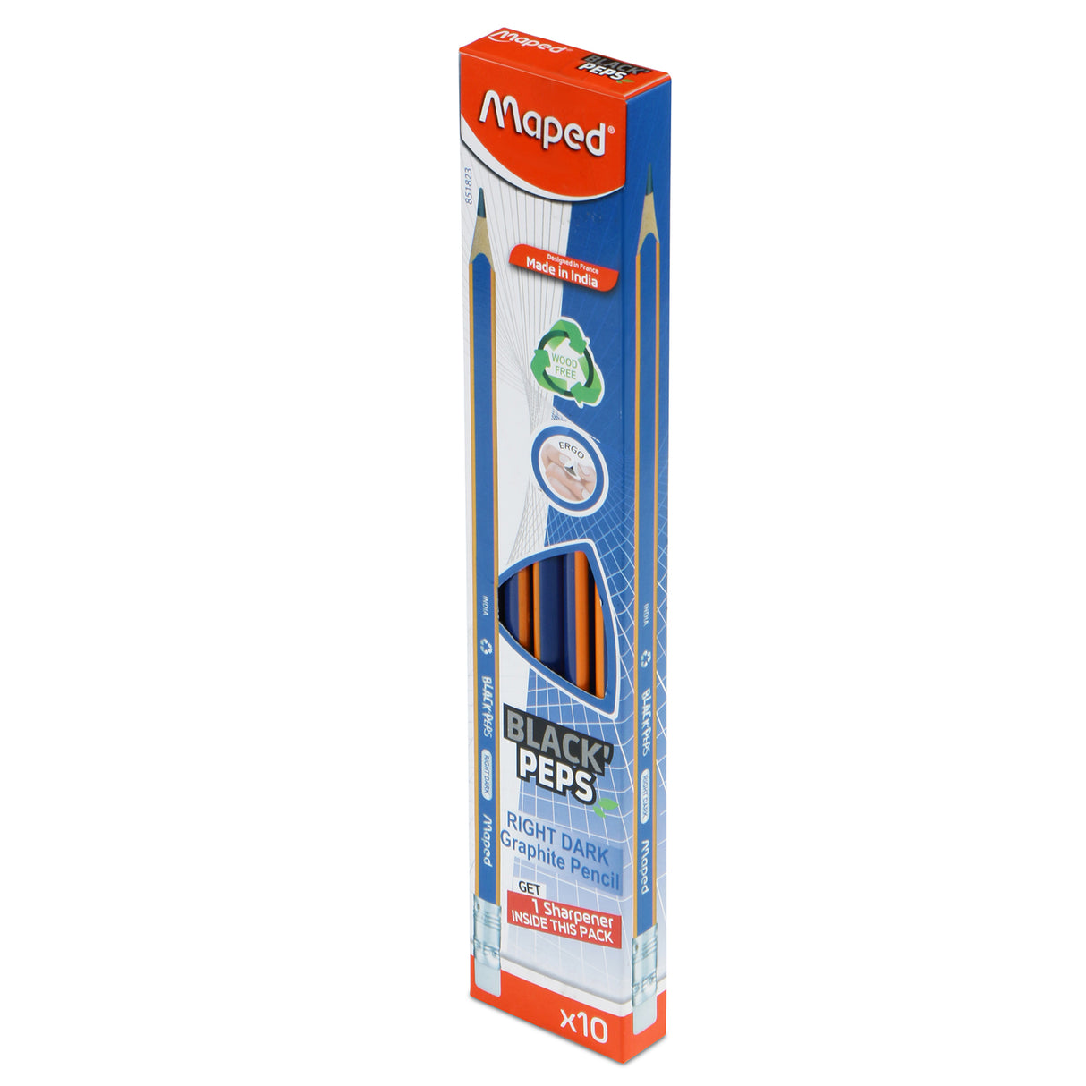 Maped Black Peps Right Dark Graphite Pencils- Pack of 10