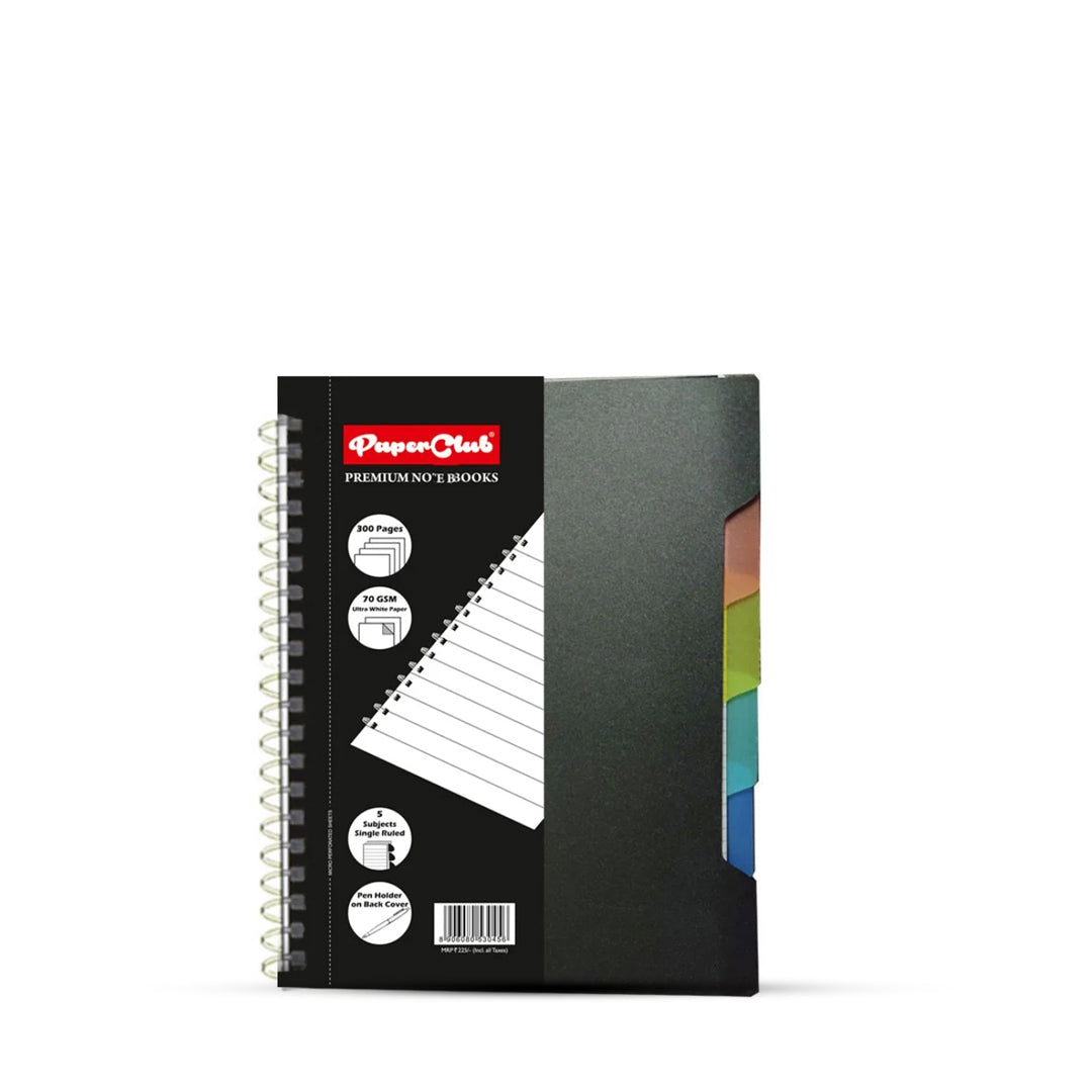 PaperClub Premium 5 Subject Single Ruled Notebook
