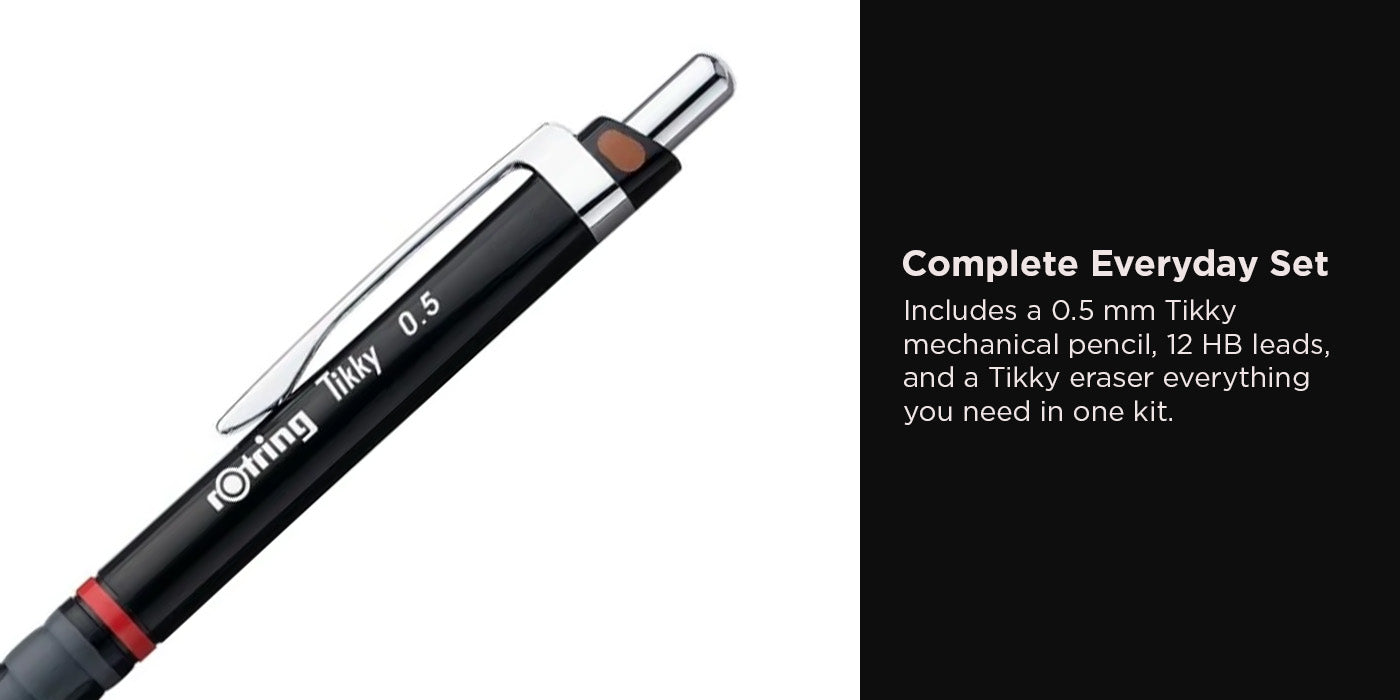Rotring Tikky Black Barrel 0.5 & 0.7mm Mechanical Pencil, Spare Leads and Eraser
