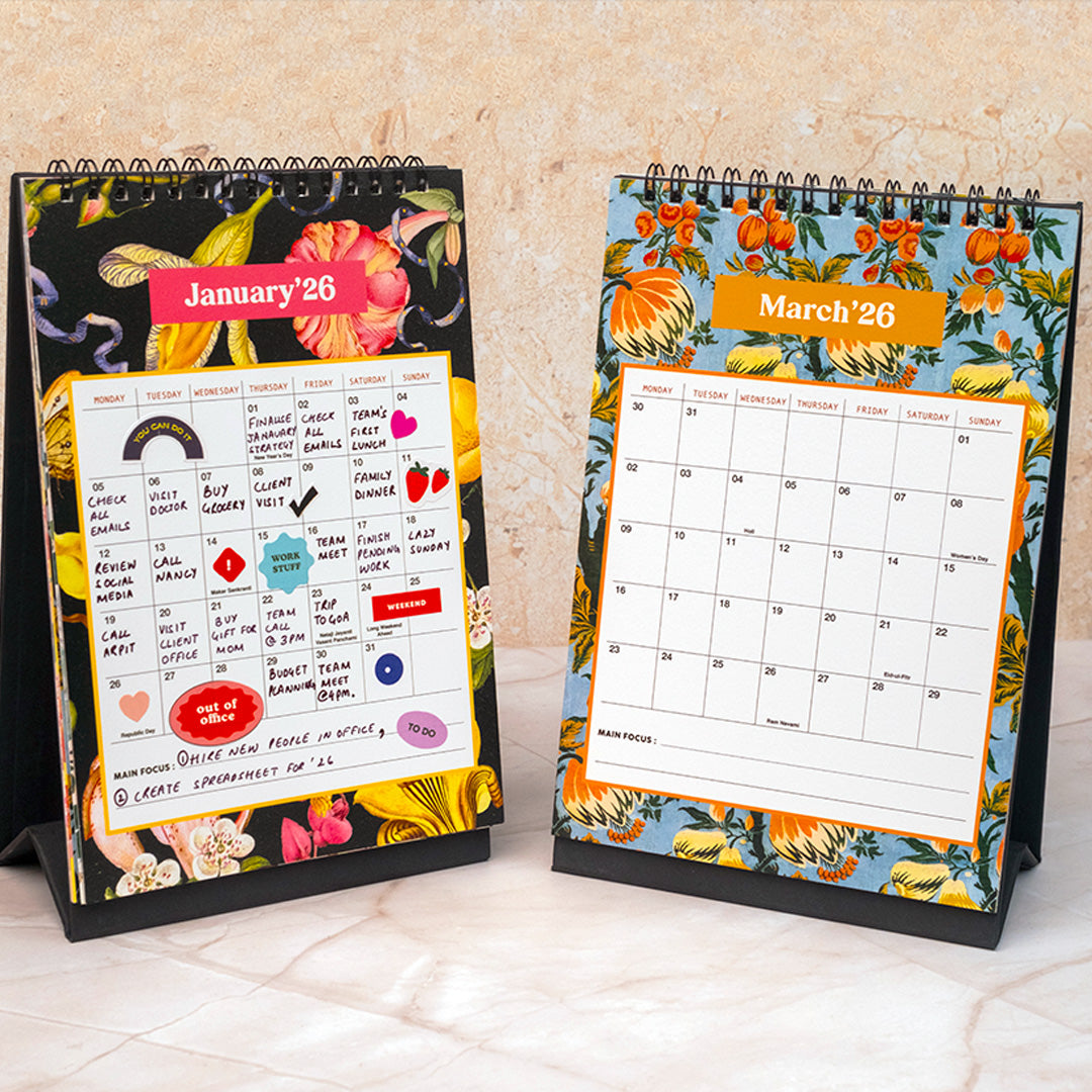 The Art loom White Floral Paradise 2026 Desk Calendar