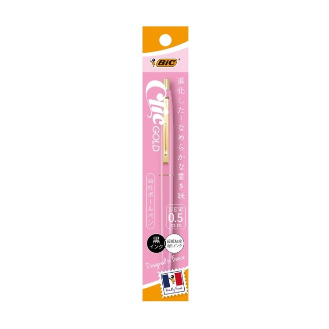 Bic Ballpoint Pen 0.5mm Click Gold Black Ink  Poly Package