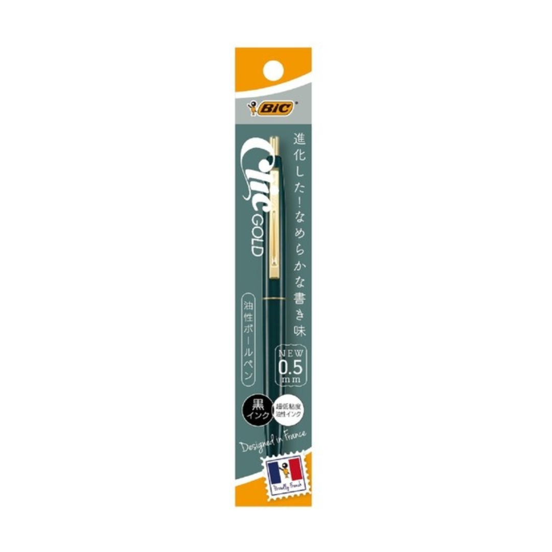 Bic Ballpoint Pen 0.5mm Click Gold Black Ink  Poly Package