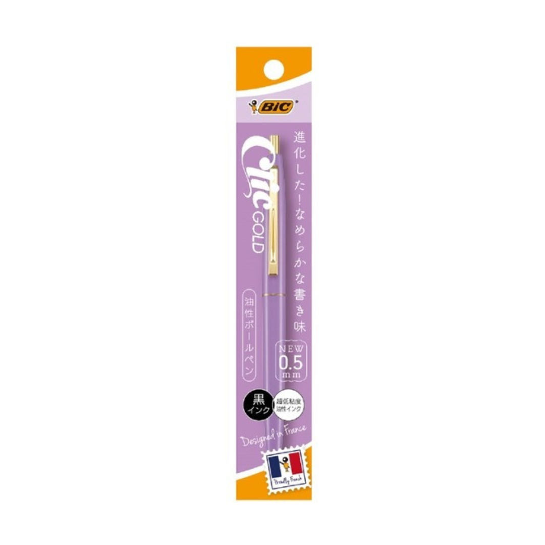 Bic Ballpoint Pen 0.5mm Click Gold Black Ink  Poly Package