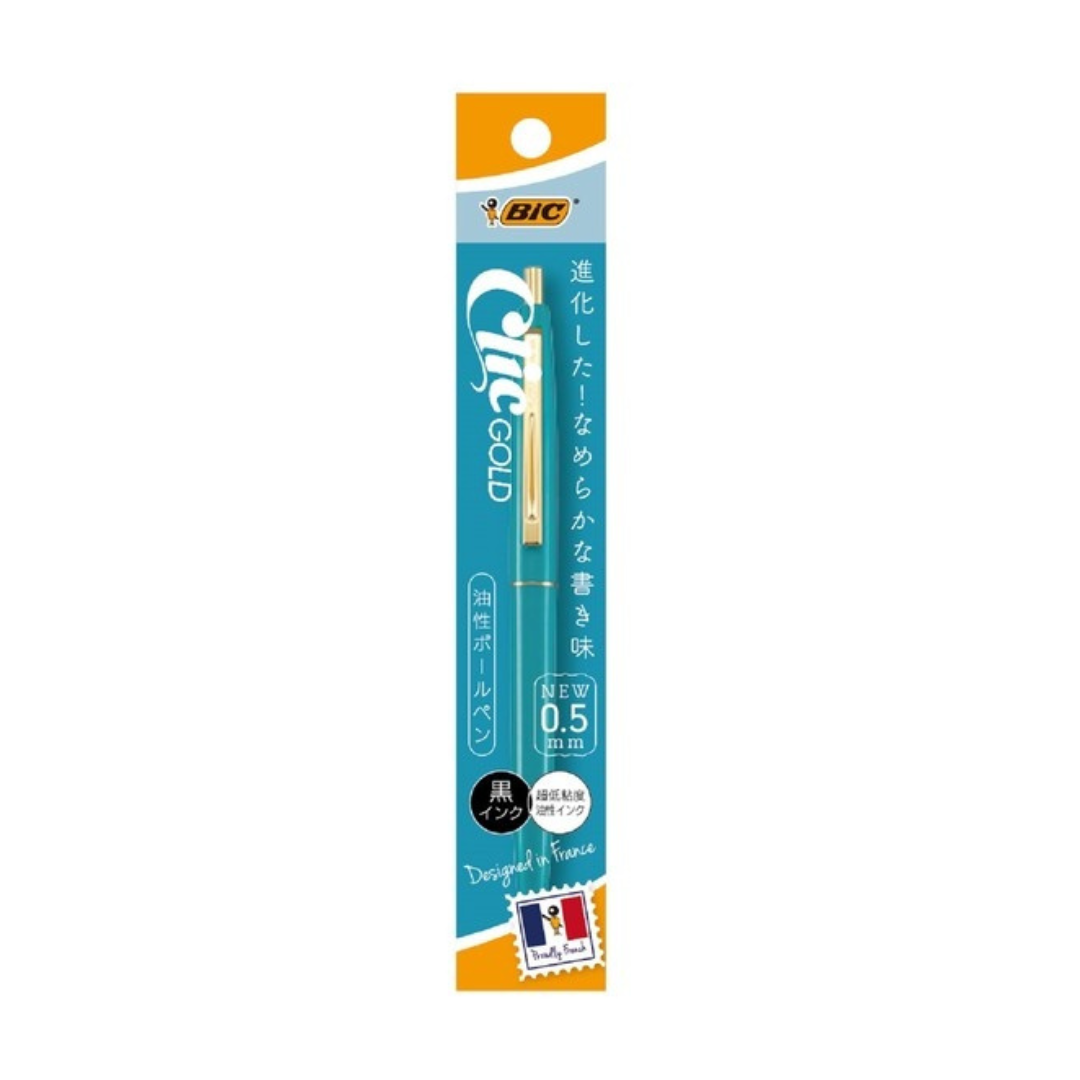 Bic Ballpoint Pen 0.5mm Click Gold Black Ink  Poly Package