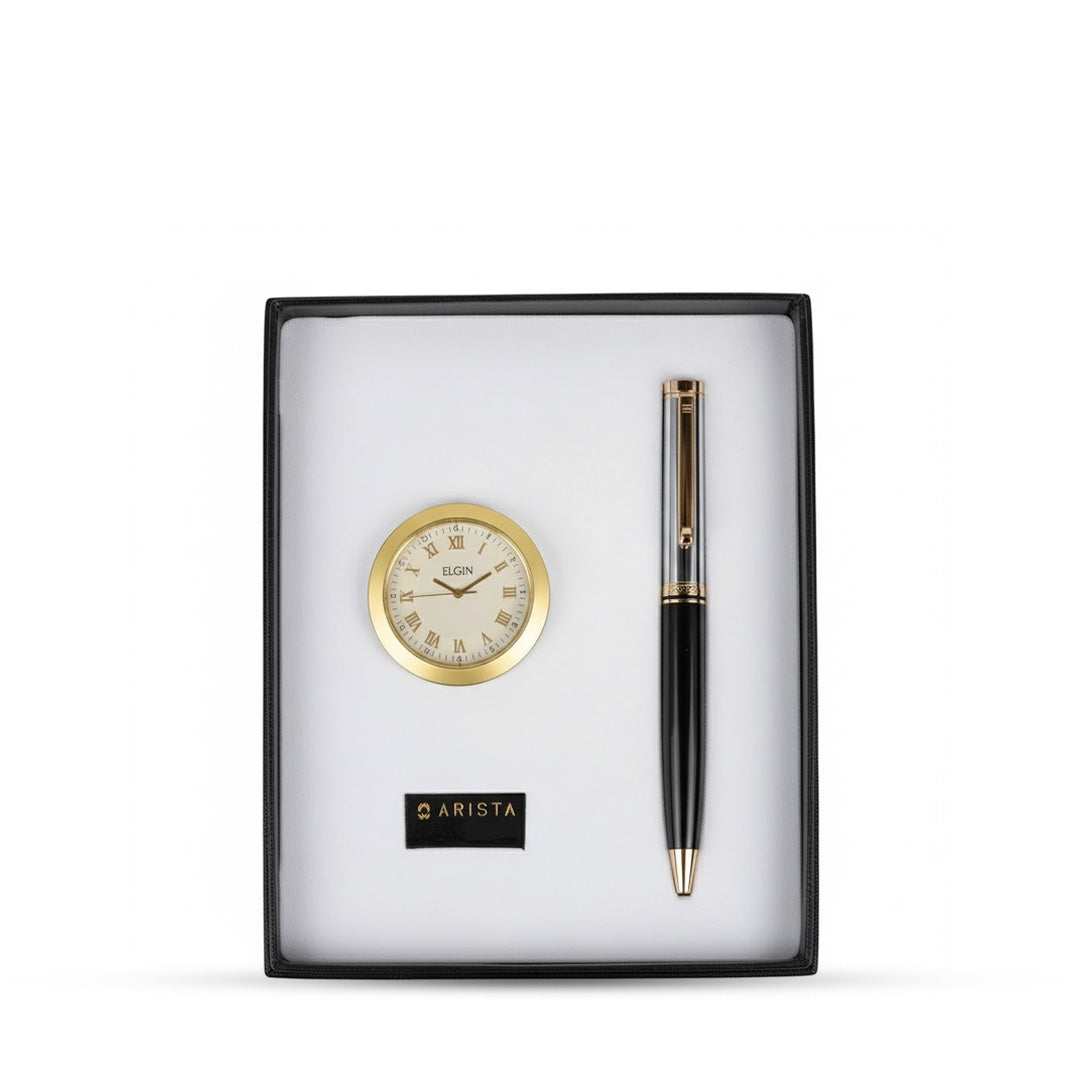 Arista Ballpoint Pen With Gold Chrome Table Clock