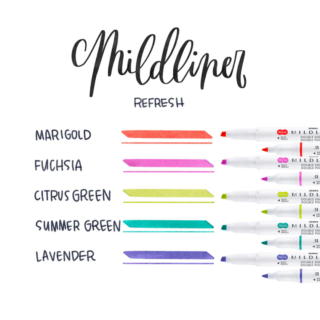 Zebra Mildliner Dual-Tip Brush Pen Set x 5