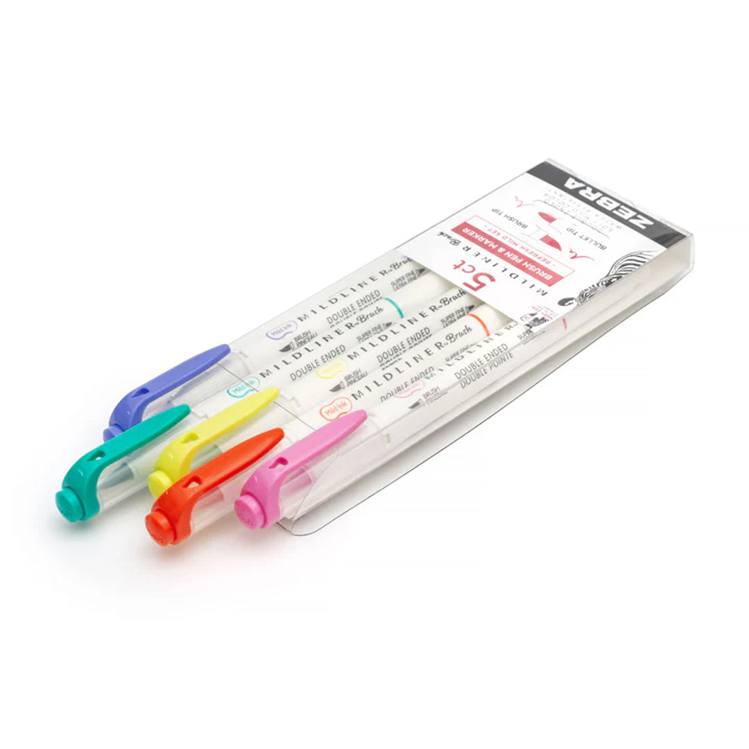 Zebra Mildliner Dual-Tip Brush Pen Set x 5
