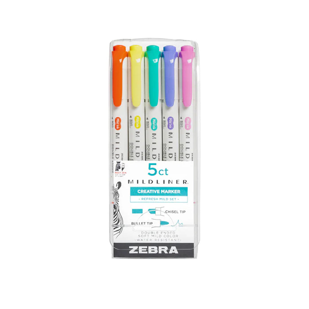 Zebra Mildliner Dual-Tip Brush Pen Set x 5