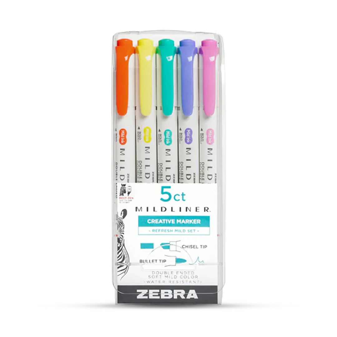 Zebra Mildliner Dual-Tip Brush Pen Set x 5