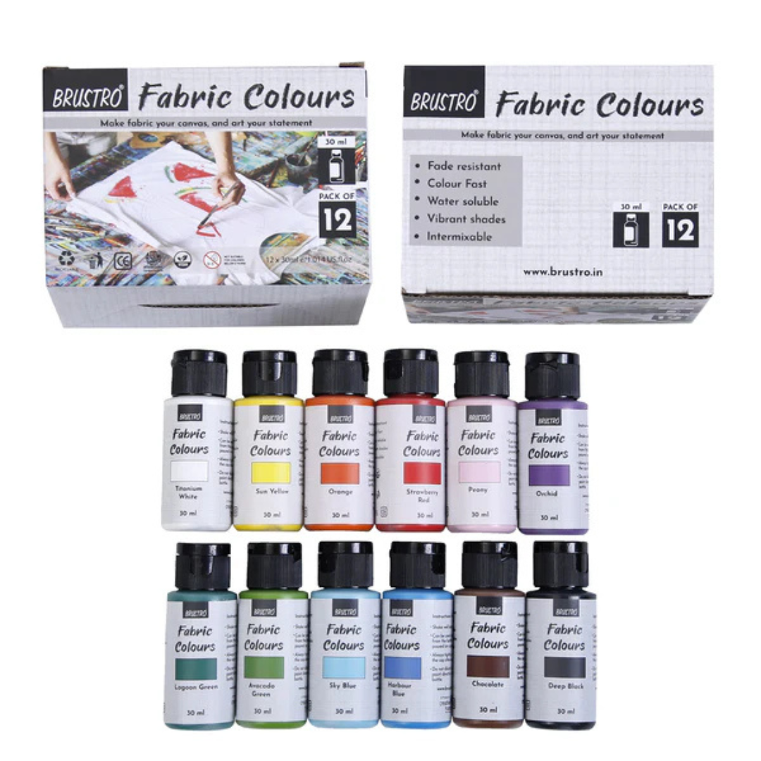 Brustro Artists Multicolor Fabric Colours - Set of 12, 30ml