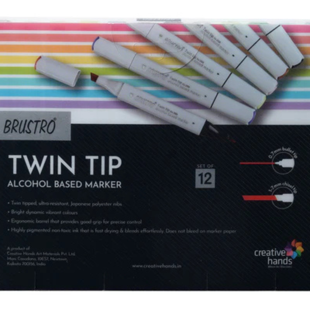 Brustro Twin Tip Alcohol Based Basic Marker Set of 12