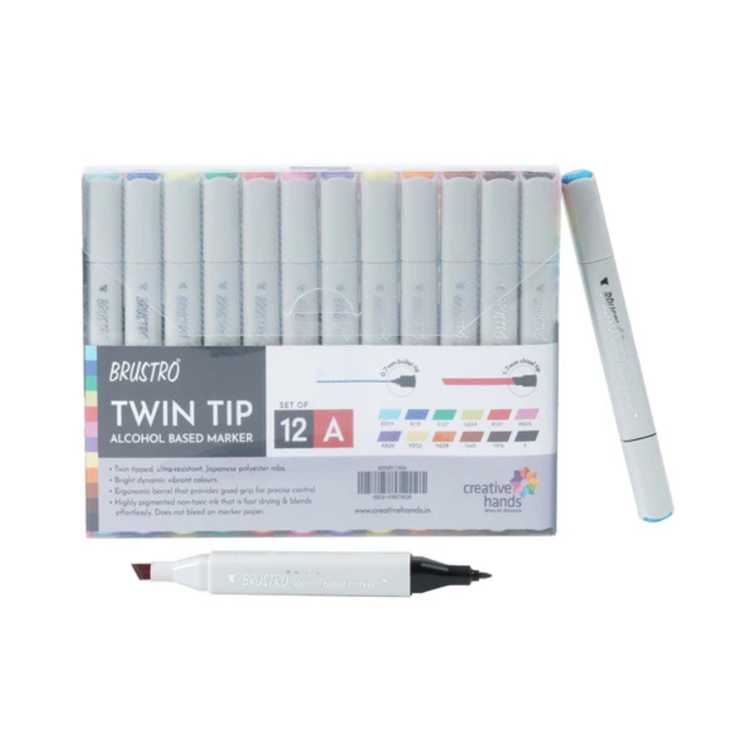 Brustro Twin Tip Alcohol Based Basic Marker Set of 12