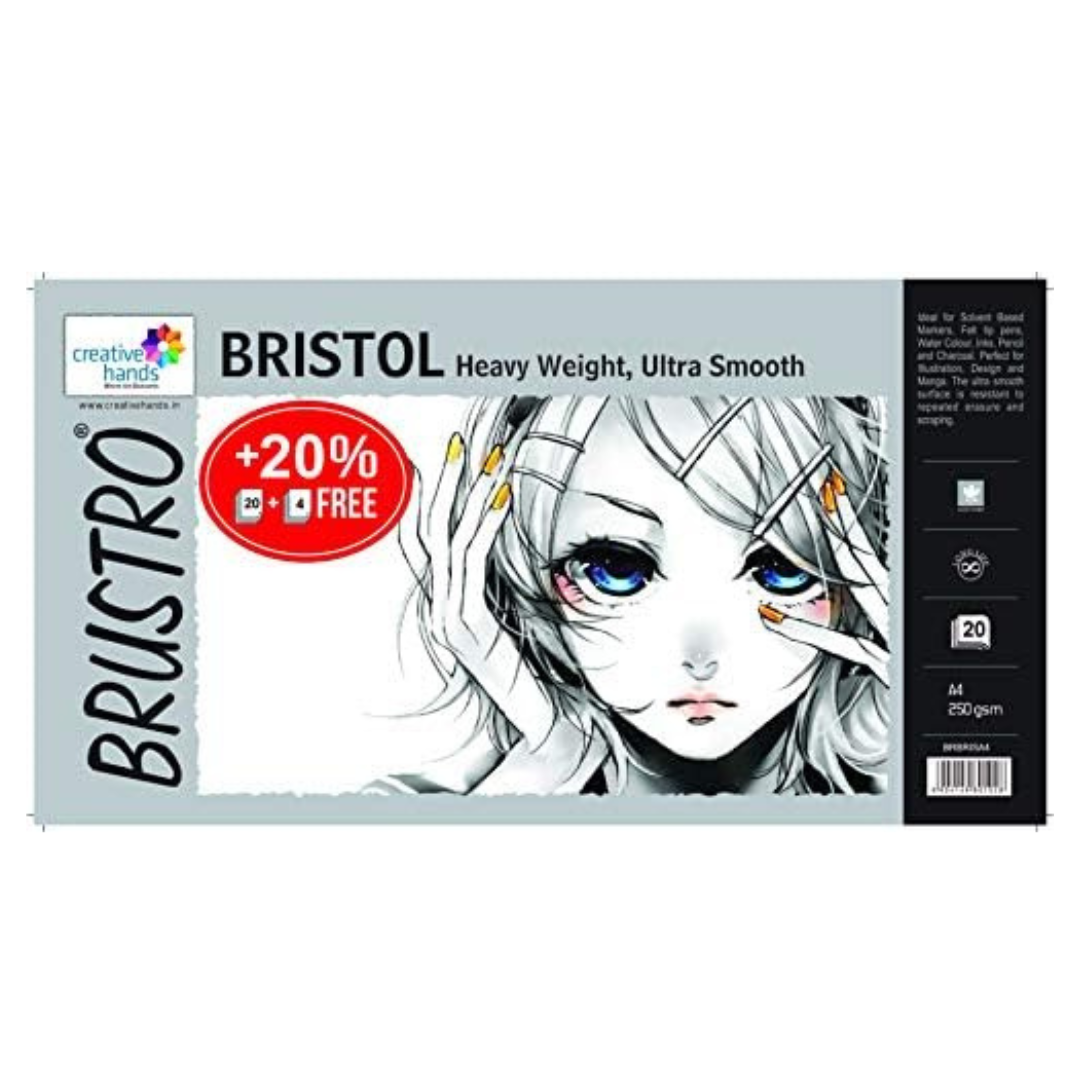 Brustro Ultra Smooth Bristol Sheets, A4-Pack of 20